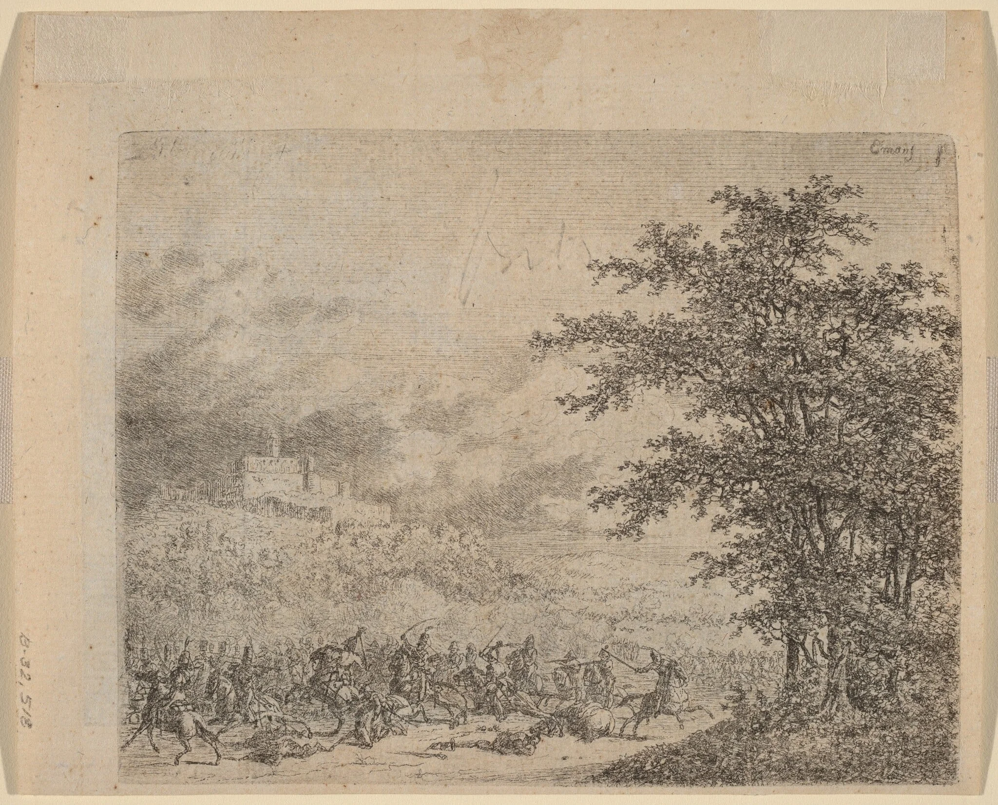 The Affair near Konigstein (L'Affaire pres d e Koenigstein) [verso], by Gerhardus Emaus de Micault, ink, 1826