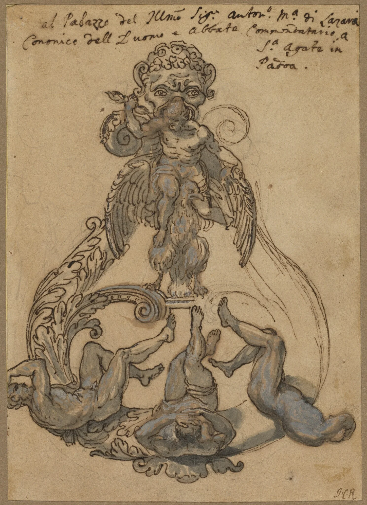 Door Knocker with Zeus Vanguishing Giants, by Italian 18th Century, ink, 1700