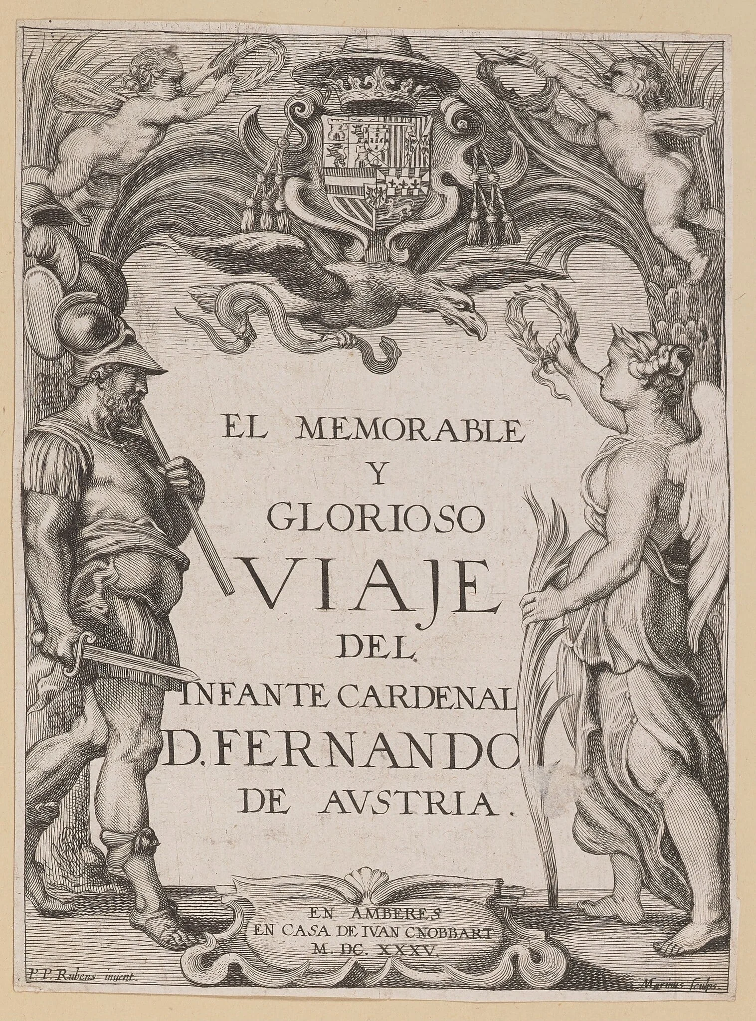 Title Page for D. De Aedo y Gallert, El...Viaje del Infante Cardenal..., by Ignatius Cornelis Marinus, ink, 1635