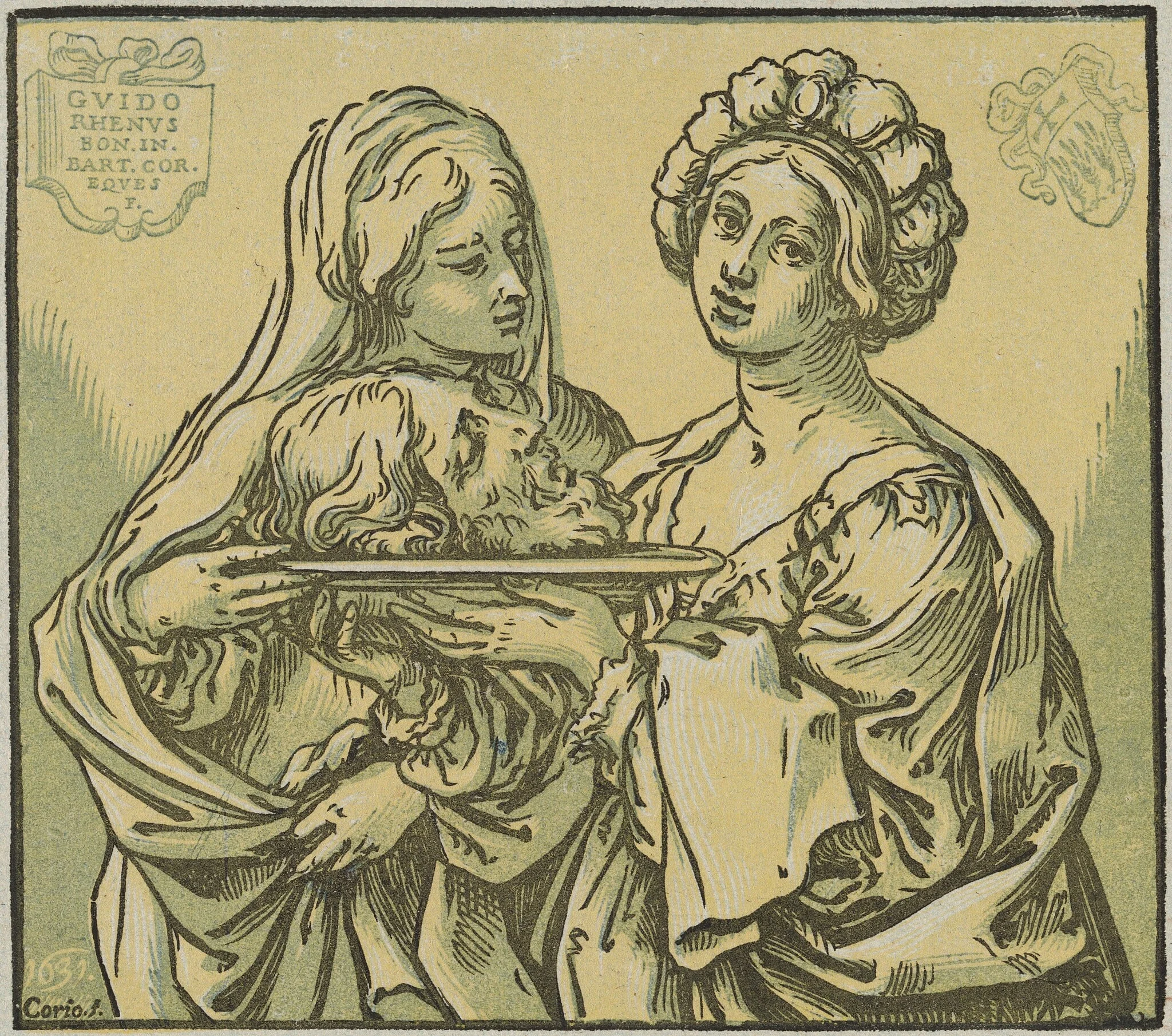 Herodias and Salome, by Bartolomeo Coriolano, ink, 1631