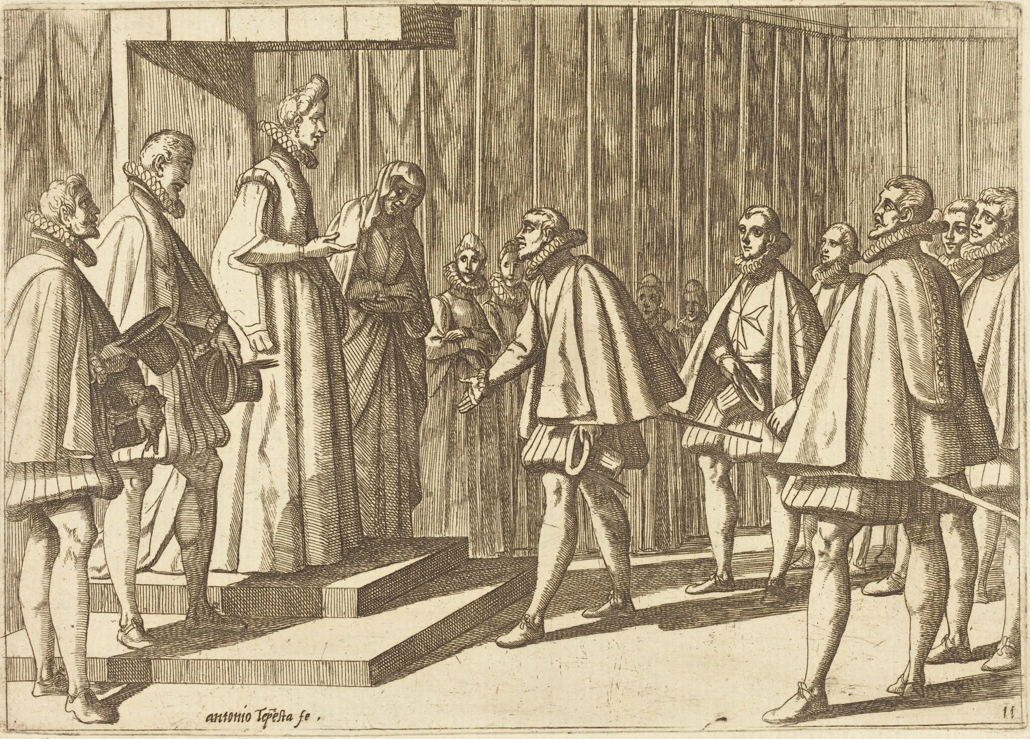 Italian Prince before Margaret of Austria, by Antonio Tempesta, ink, 1612