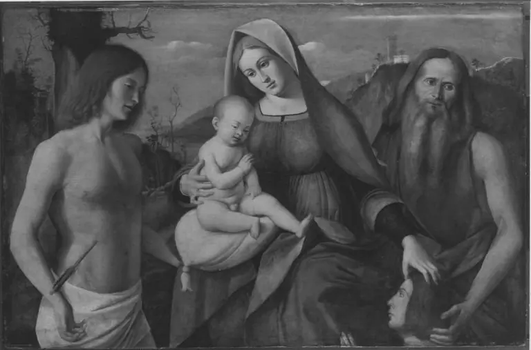 Madonna and Child, Saints Jeronimo, Sebastian und a donor