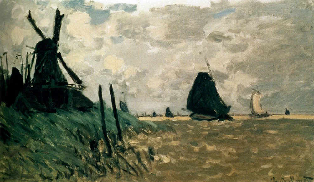 A windmill near Zaandam, by Claude Monet, oil, 1871