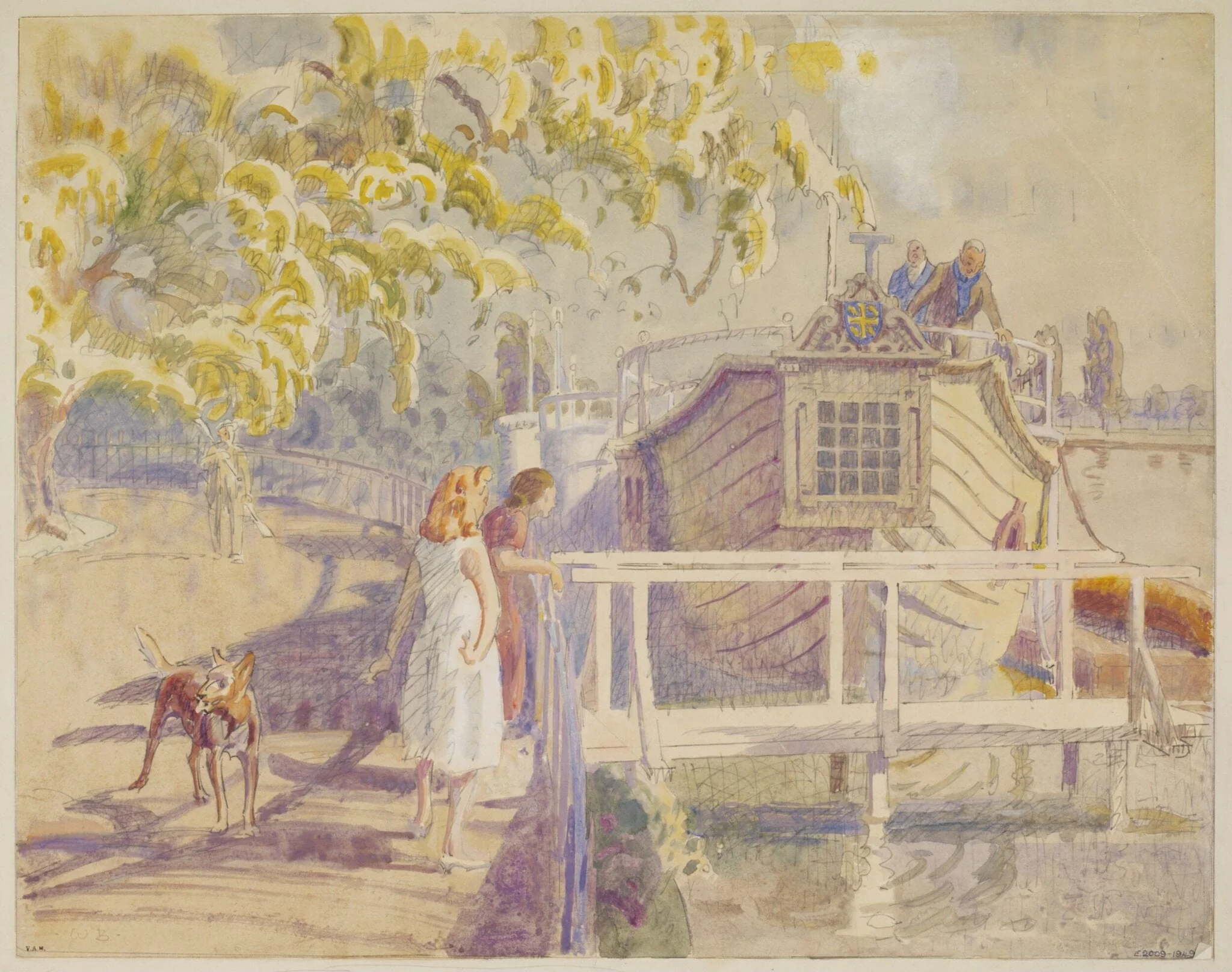 College Barges on the Isis, Oxford, by Walter Bayes, watercolor, 1940