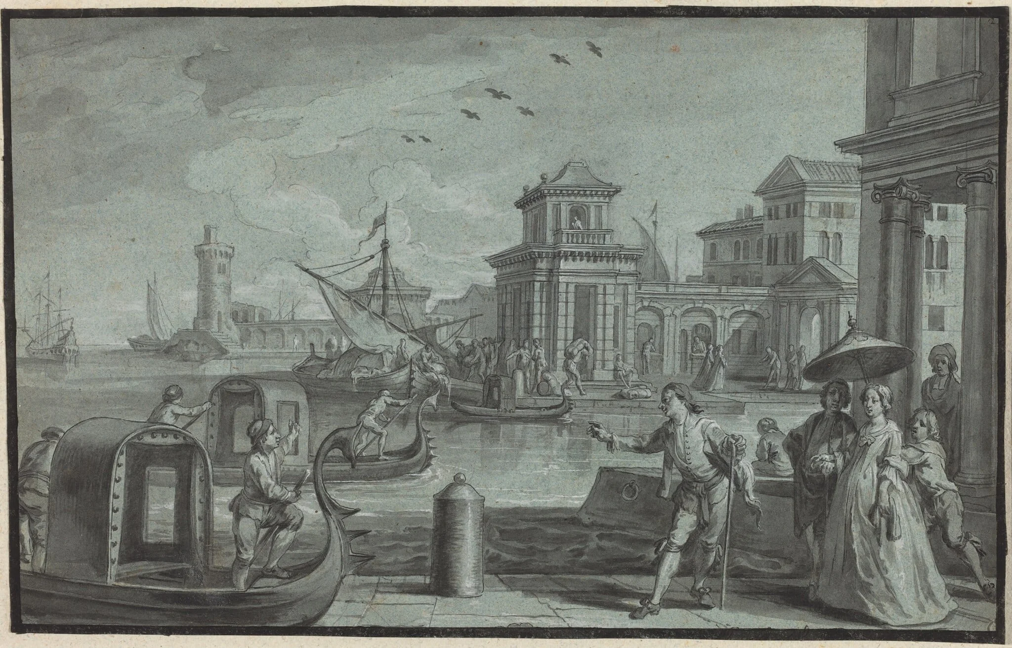 Venetian Fantasy with the Dogana, by Johann Wolfgang Baumgartner, graphite, 1754