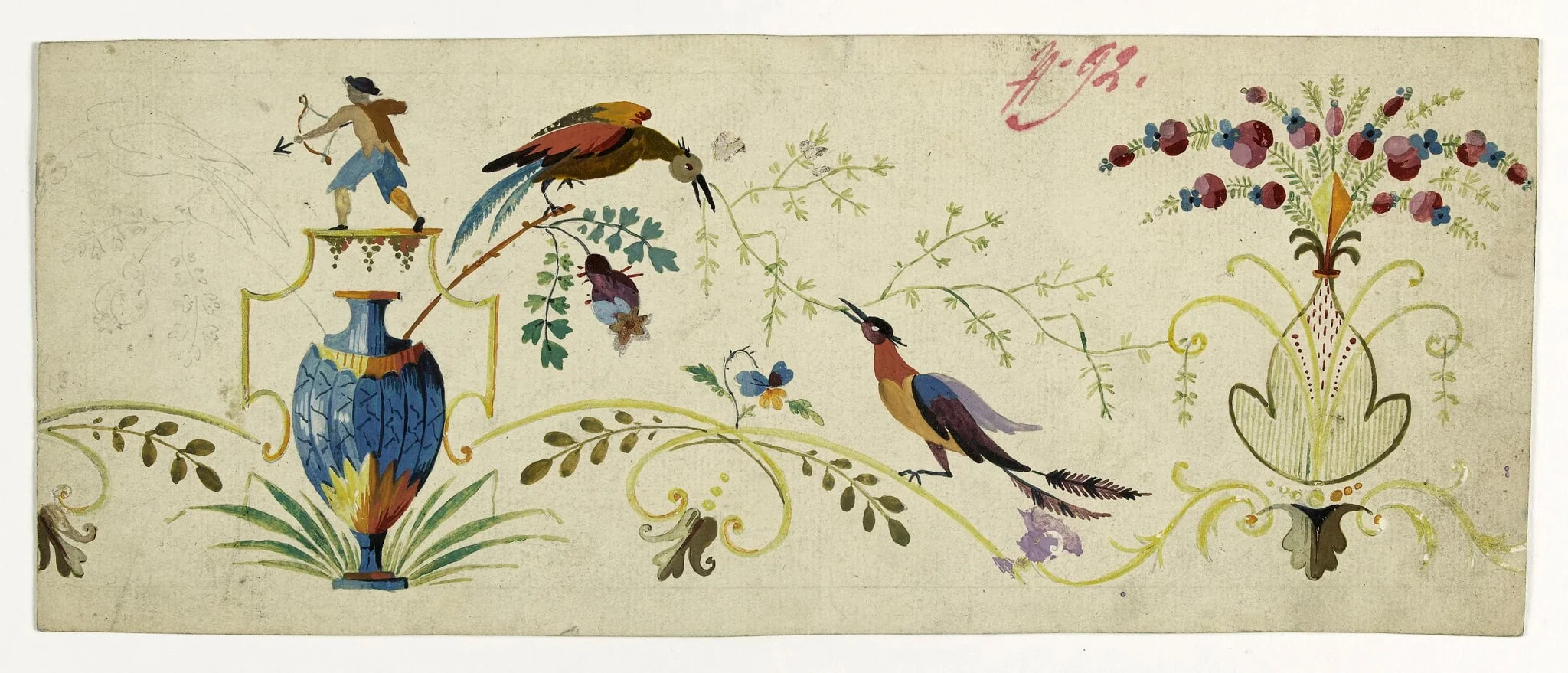 Décor faisans, projets de broderies de gilet, XVIIIème siècle, by Anonyme, 1787