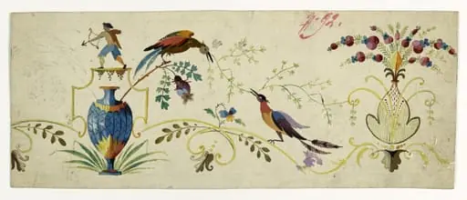 Décor faisans, projets de broderies de gilet, XVIIIème siècle