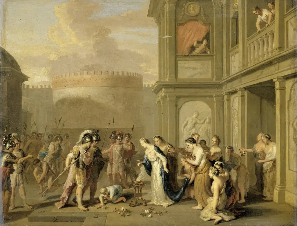 Queen Cleophis Offers Alexander the Great Wine after Conquering Massaga