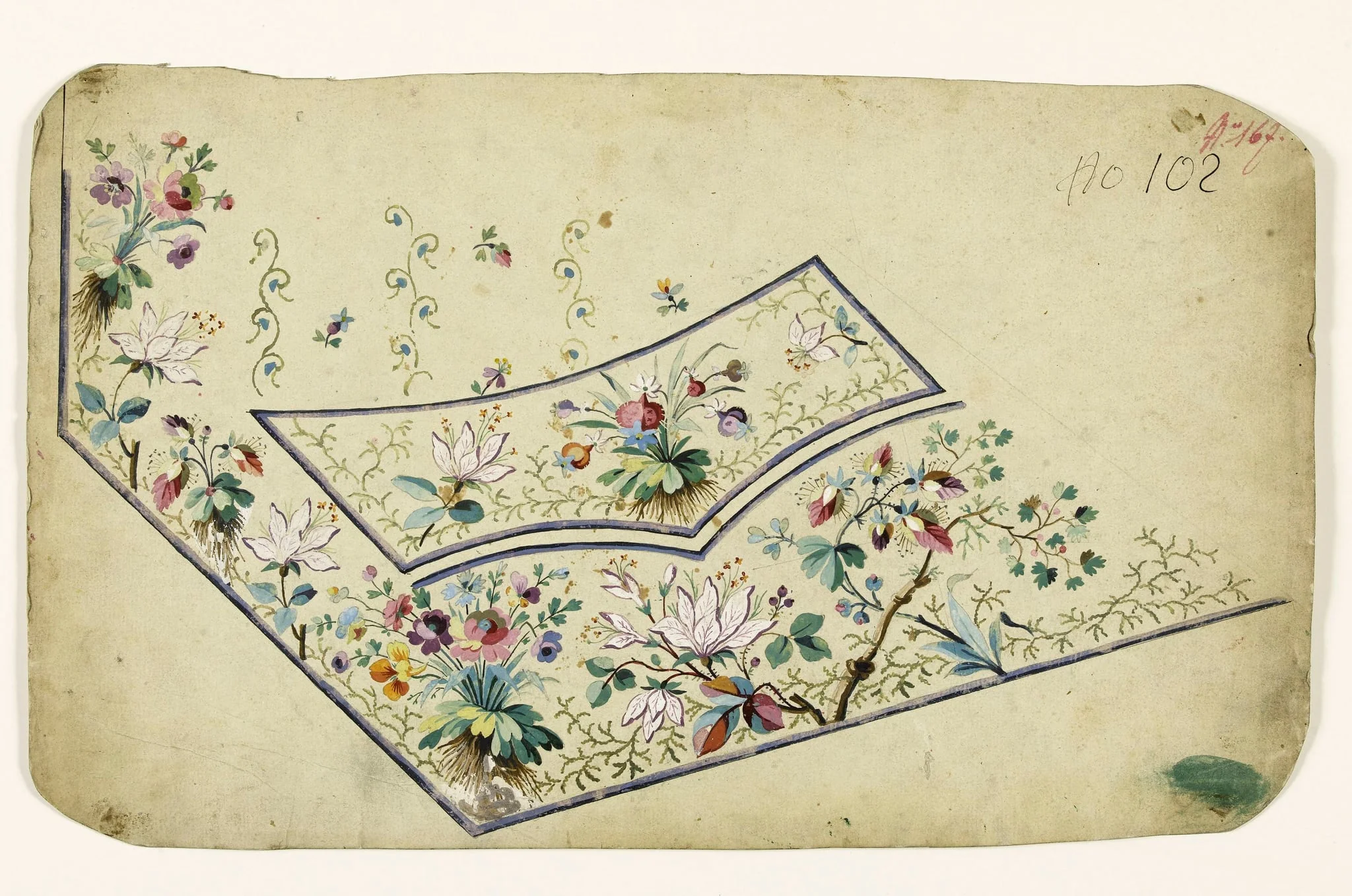 Composition de fleurs champêtres en branches et en bouquets, projets de broderies de gilet, XVIIIème siècle