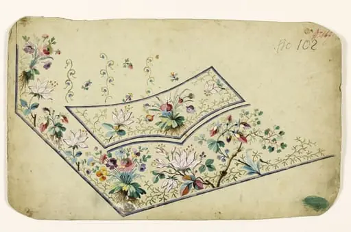 Composition de fleurs champêtres en branches et en bouquets, projets de broderies de gilet, XVIIIème siècle