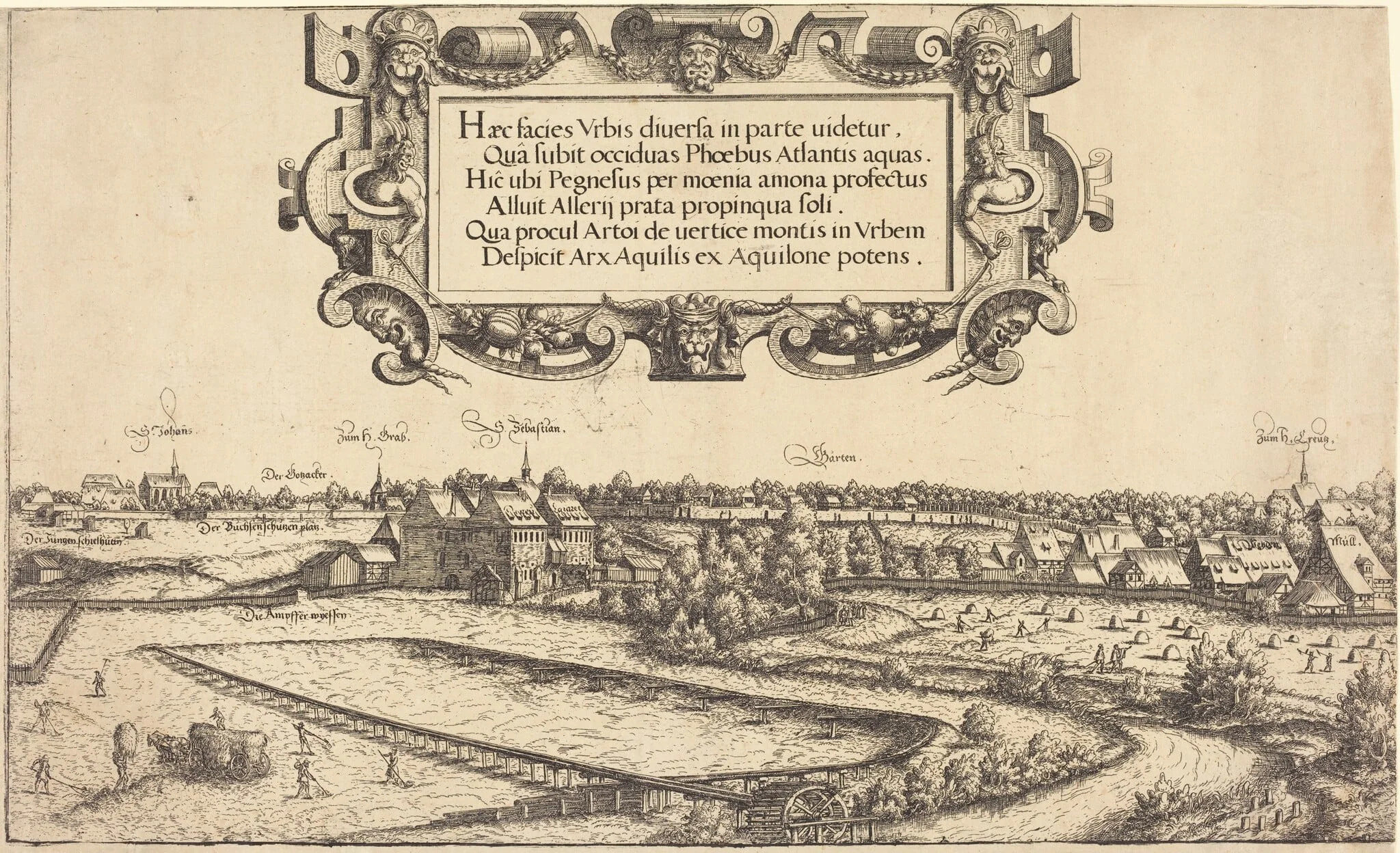 View of Nuremberg from the West [left section], by Hanns Lautensack, ink, 1552