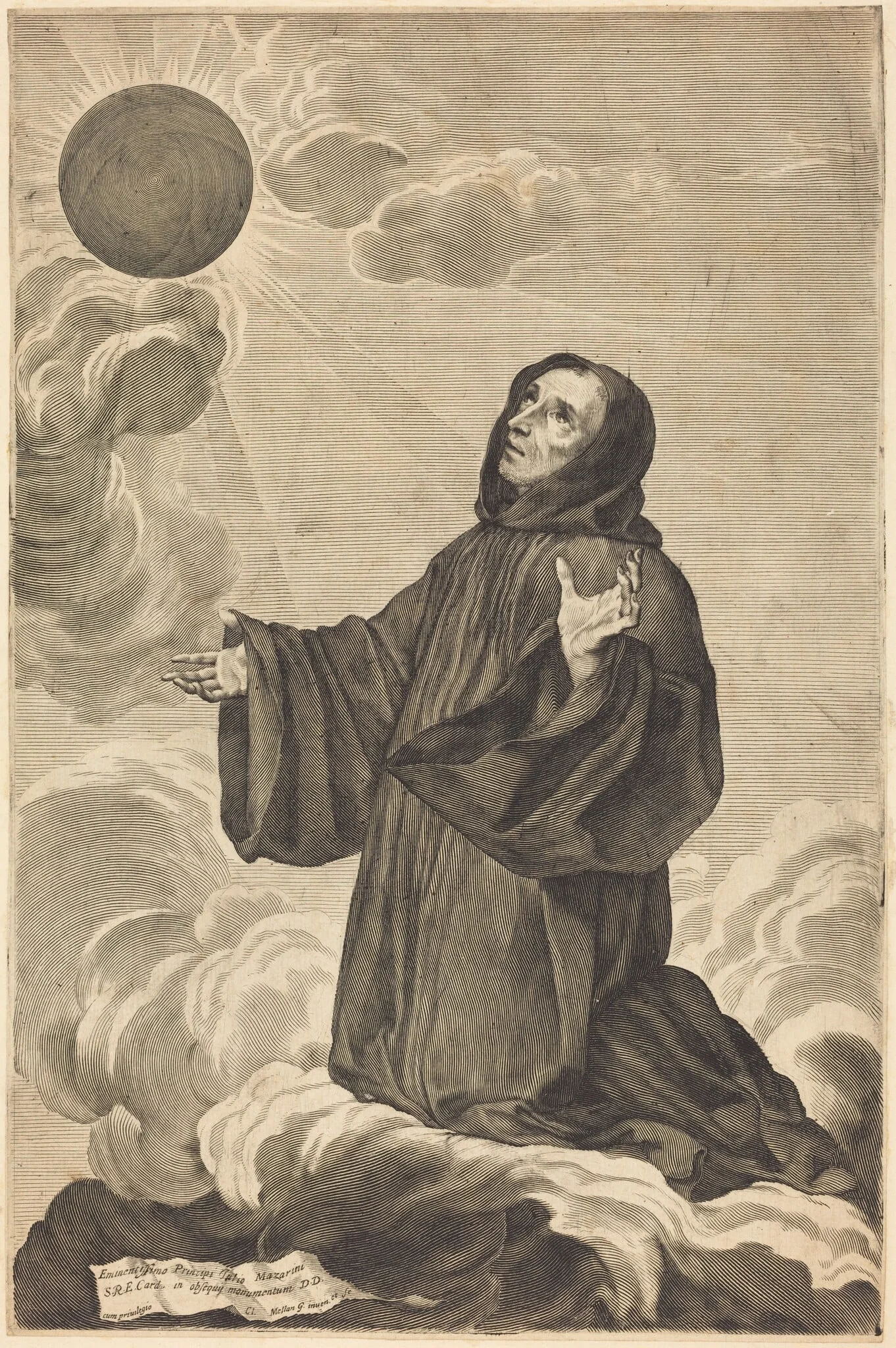 Saint Benedict, by Claude Mellan, ink, 1641