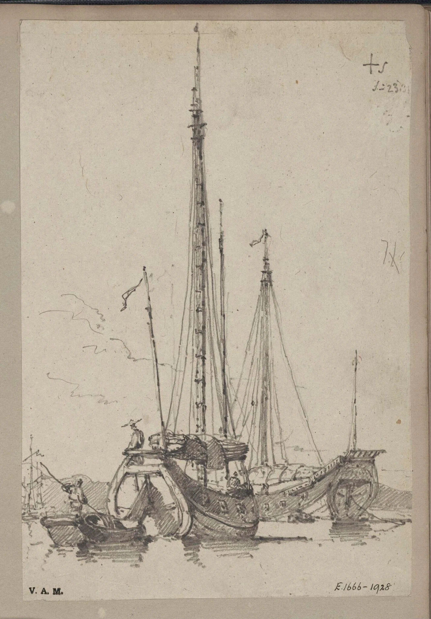 Two junks and a Tanka boat, by George Chinnery, 19