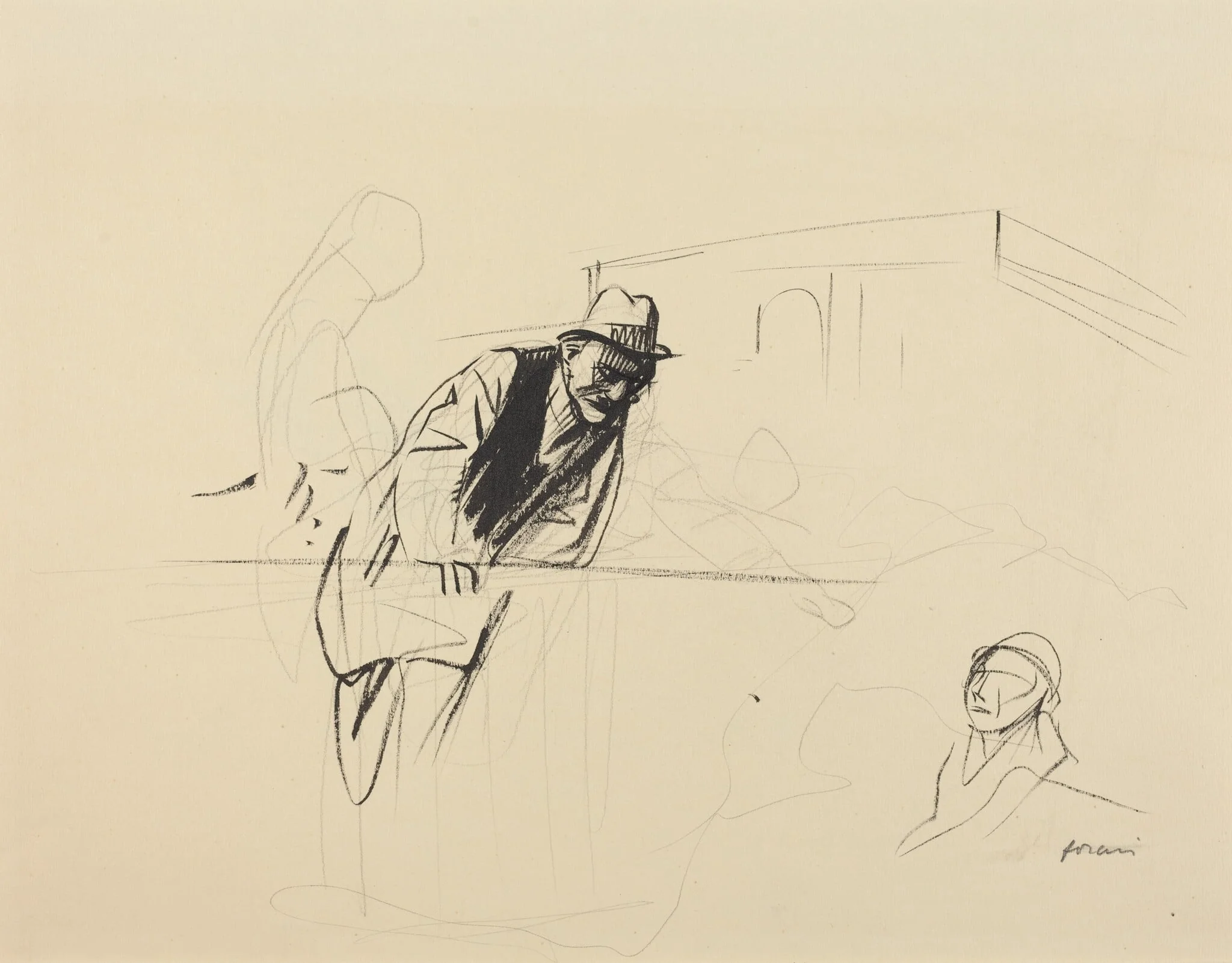 a) Negotiations at the Trianon Palace, Versailles (recto); b) Study for Negotiations at the Trianon Palace, Versailles (verso), by Jean-Louis Forain, ink, 1919