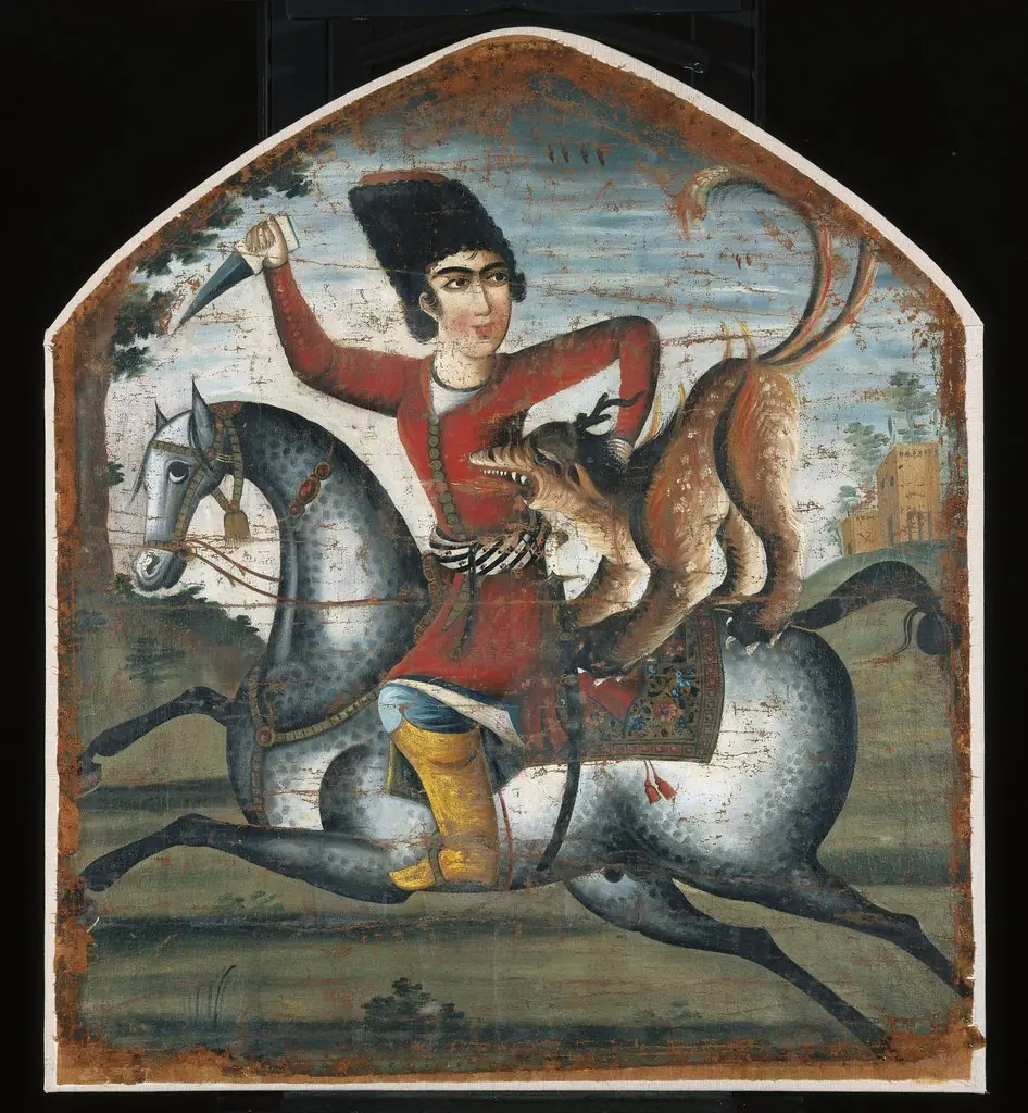 Hunter on Horseback Attacked by a Mythical Beast