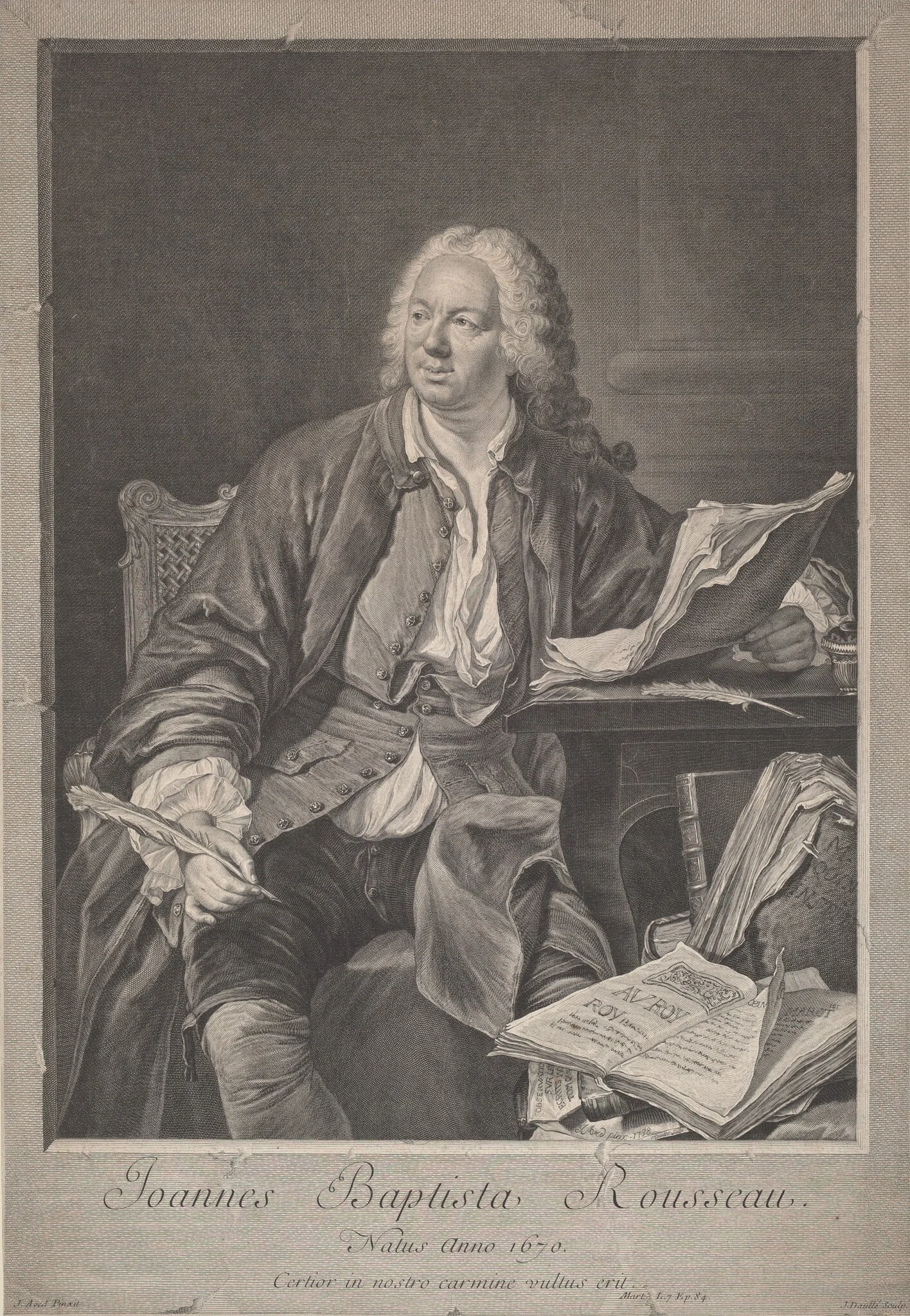 Jean-Baptiste Rousseau, by Jean Daullé, ink, 1738