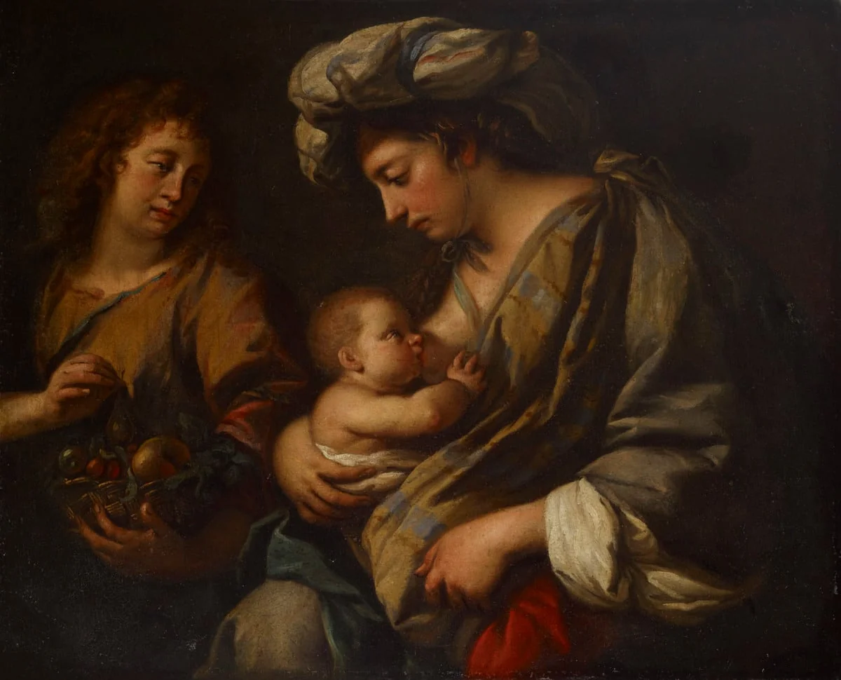 Pakomatkalla Egyptiin. Neitsyt Maria imettää Jeesus-lasta, by Guercino, unspecified