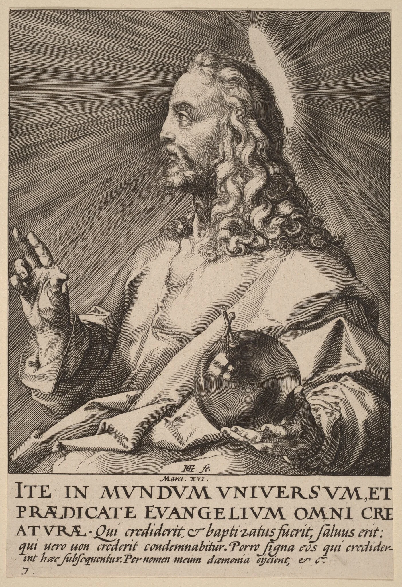 Christ as Salvator Mundi, by Hendrik Goltzius, ink, 1589
