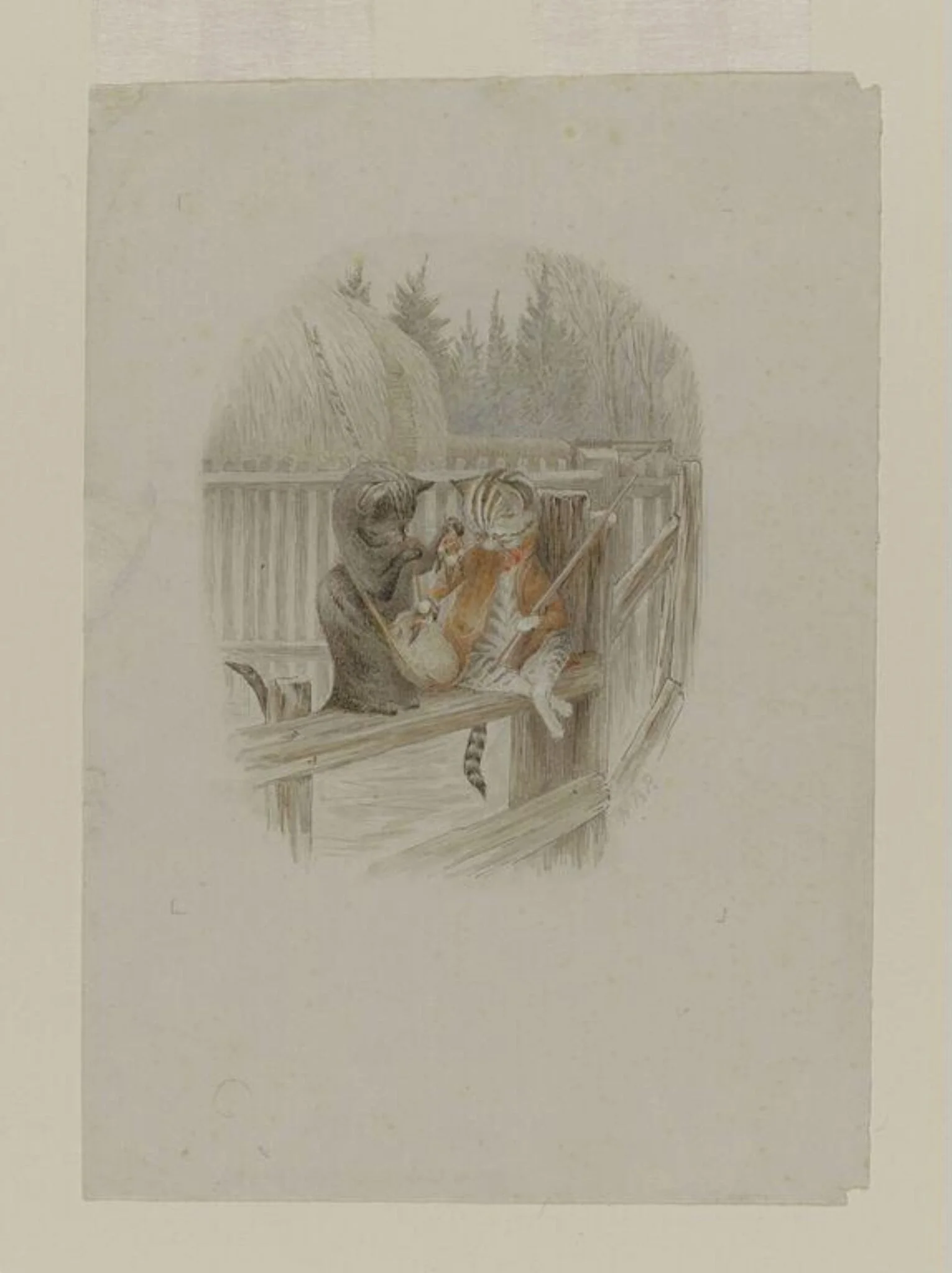 Kittens with game collected for the White Cat's supper, by Beatrix Potter, watercolor, 1894