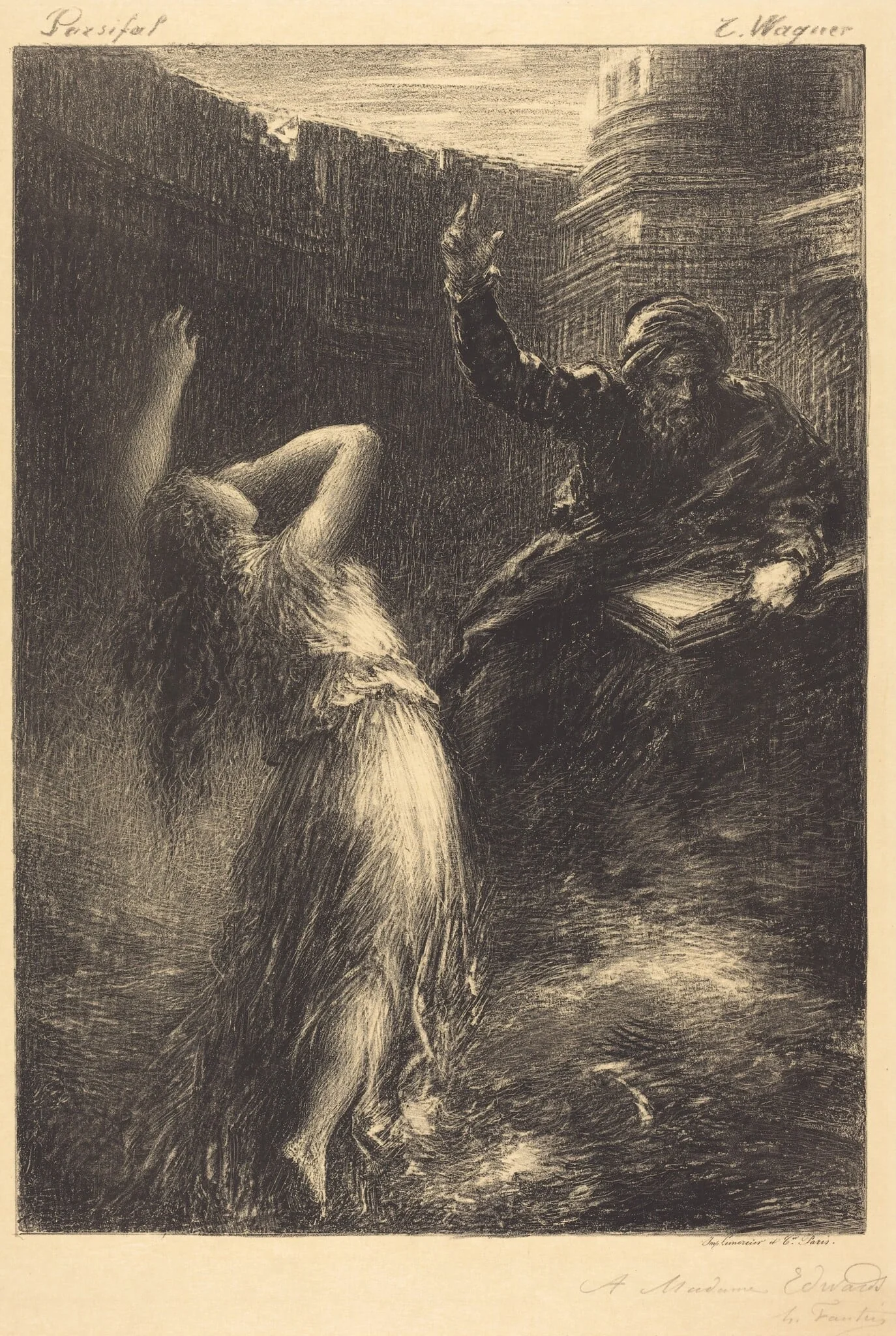 Evocation of Kundry (2nd plate), by Henri Fantin-Latour, ink, 1883