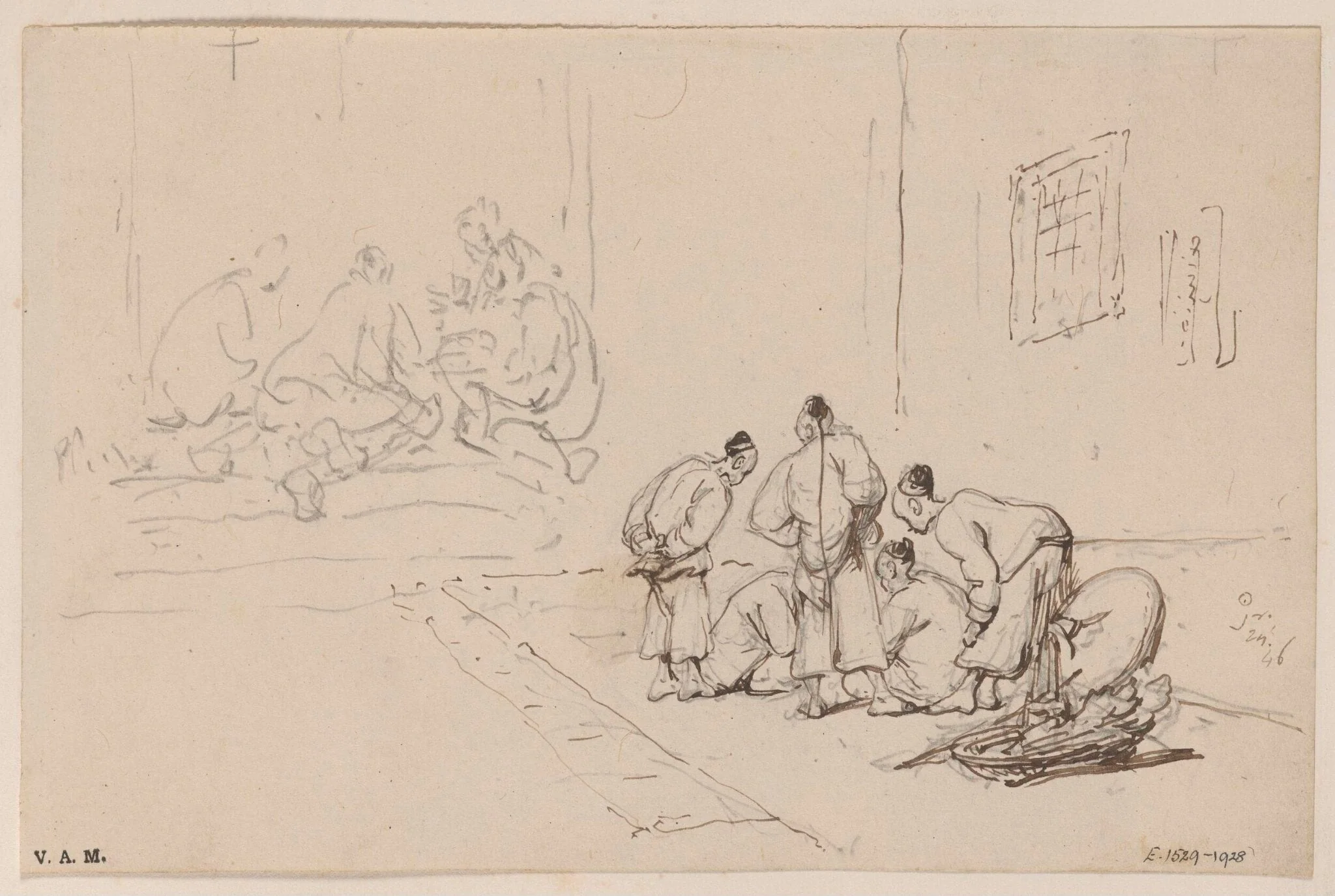 Two drawings of groups of Chinese figures