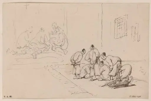 Two drawings of groups of Chinese figures