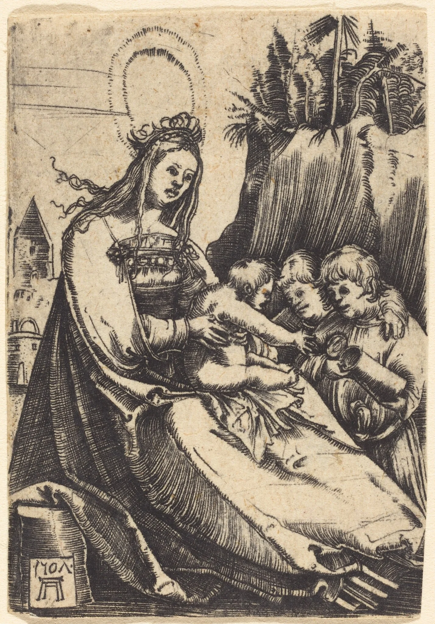 Virgin and Child with Two Boys, by Albrecht Altdorfer, ink, 1507