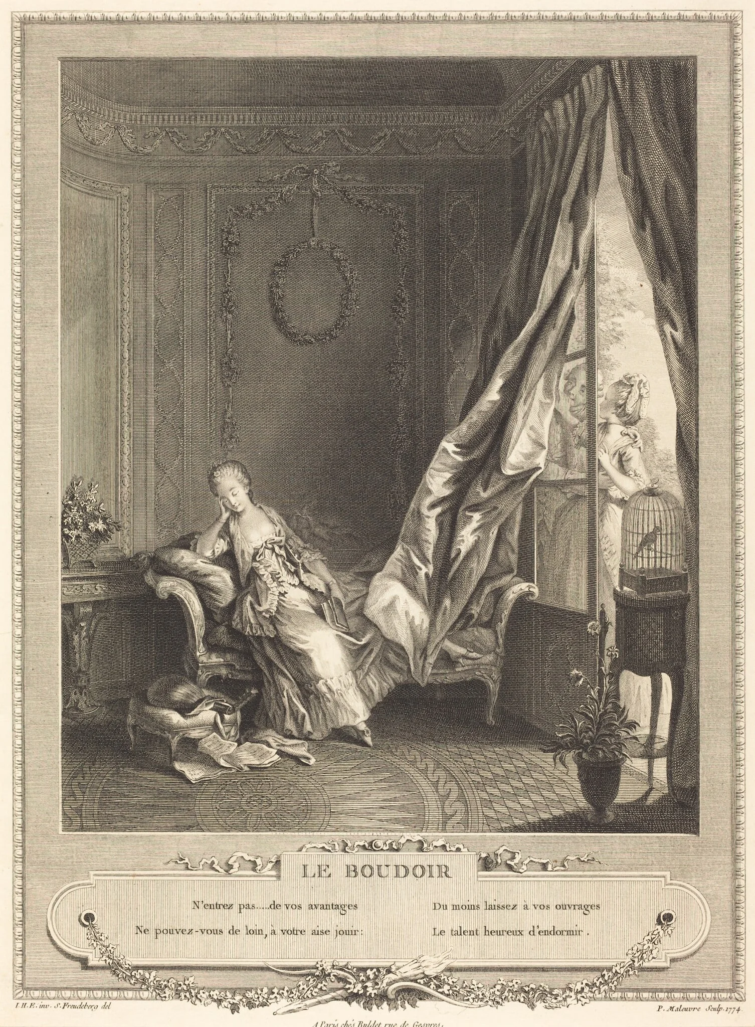 Le boudoir, by Pierre Maleuvre, ink, 1772