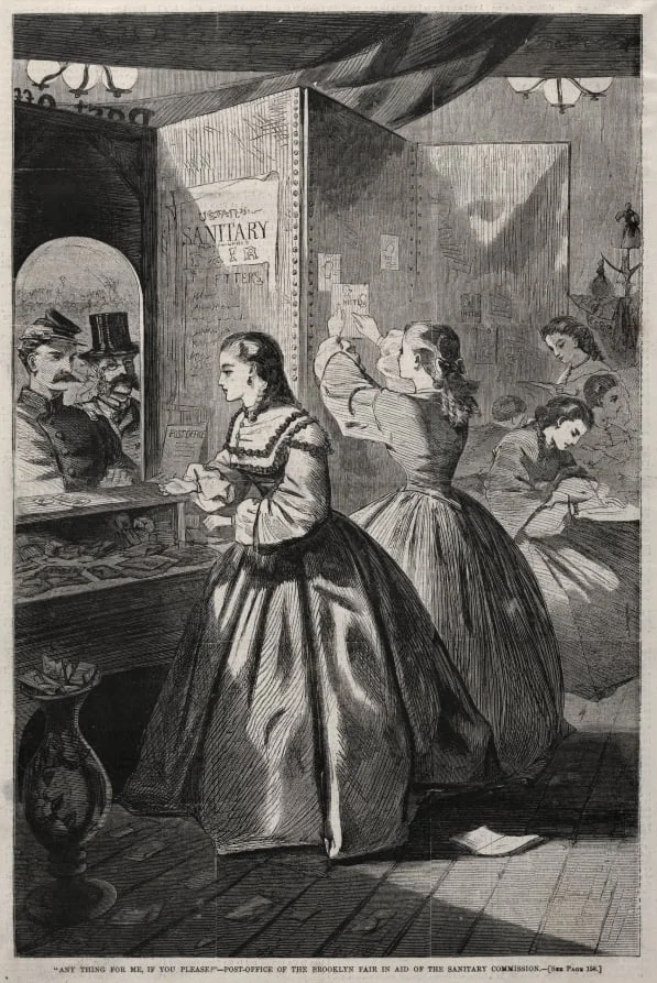 "Any Thing for Me, If you Please?" - Post-Office of the Brooklyn Fair in Aid of the Sanitary Commission, by Winslow Homer, 1864