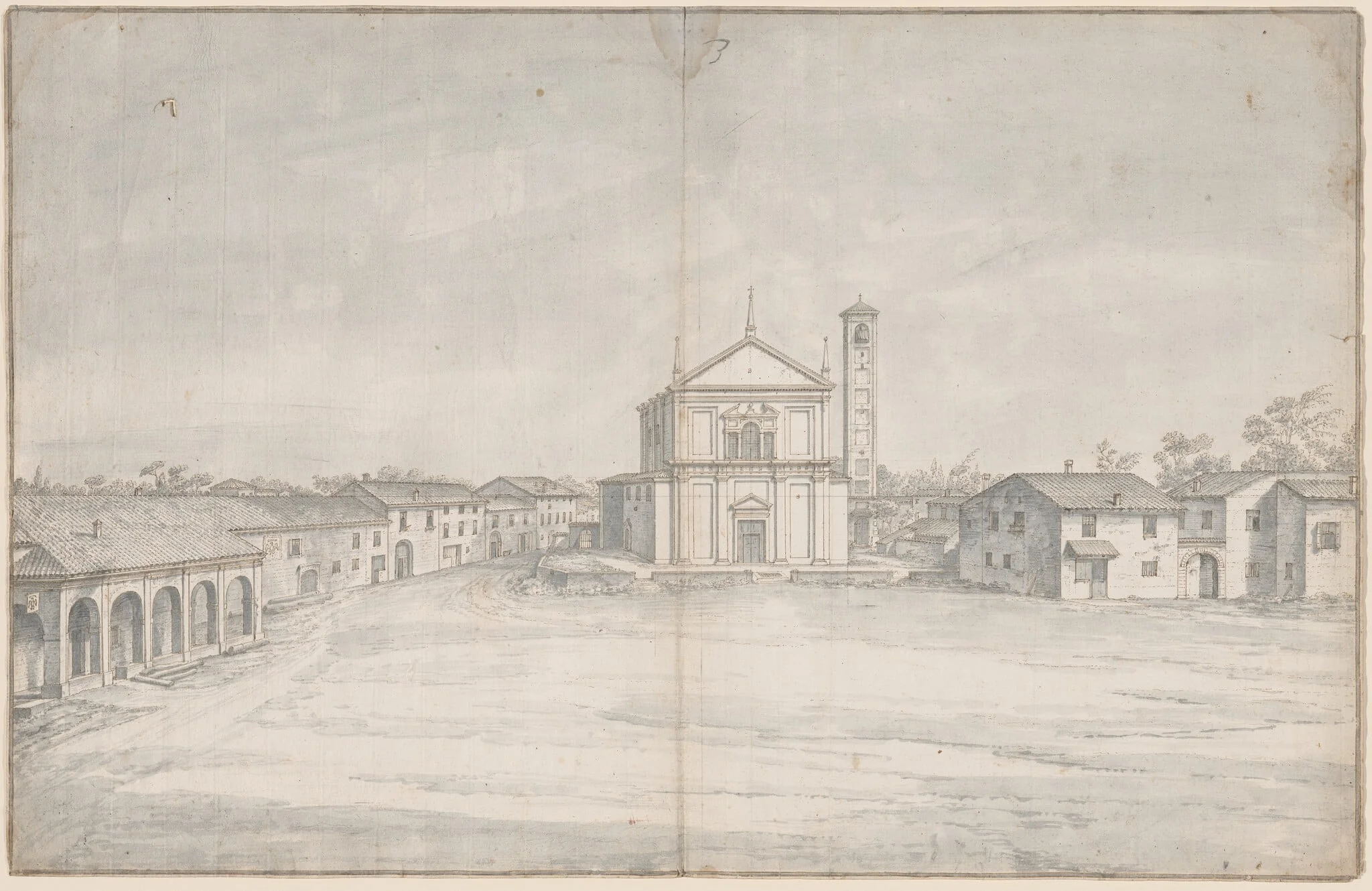 A Town Center with a Church, by Italian 18th Century, ink, 1750