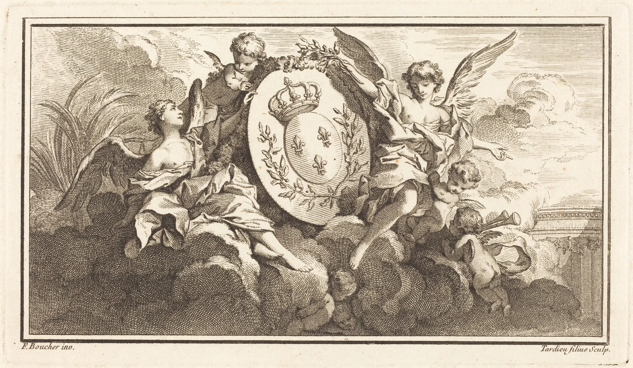 Royal Coat of Arms of Louis XV, by Jacques Nicolas Tardieu, ink, 1745