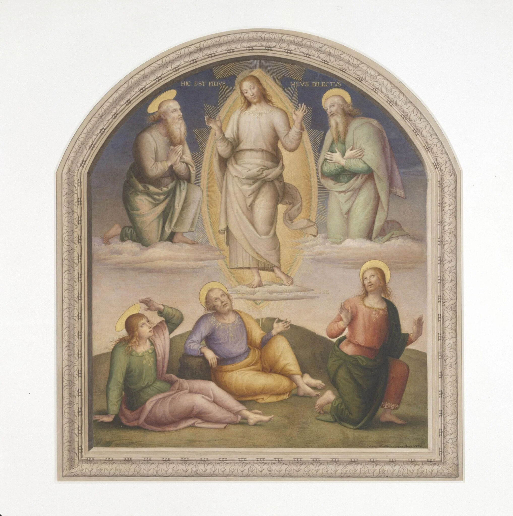 Copy after the painting The Transfiguration by  Perugino in the Collegio del Cambio, Perugia., by Eliseo Fattorini, watercolor, 1876