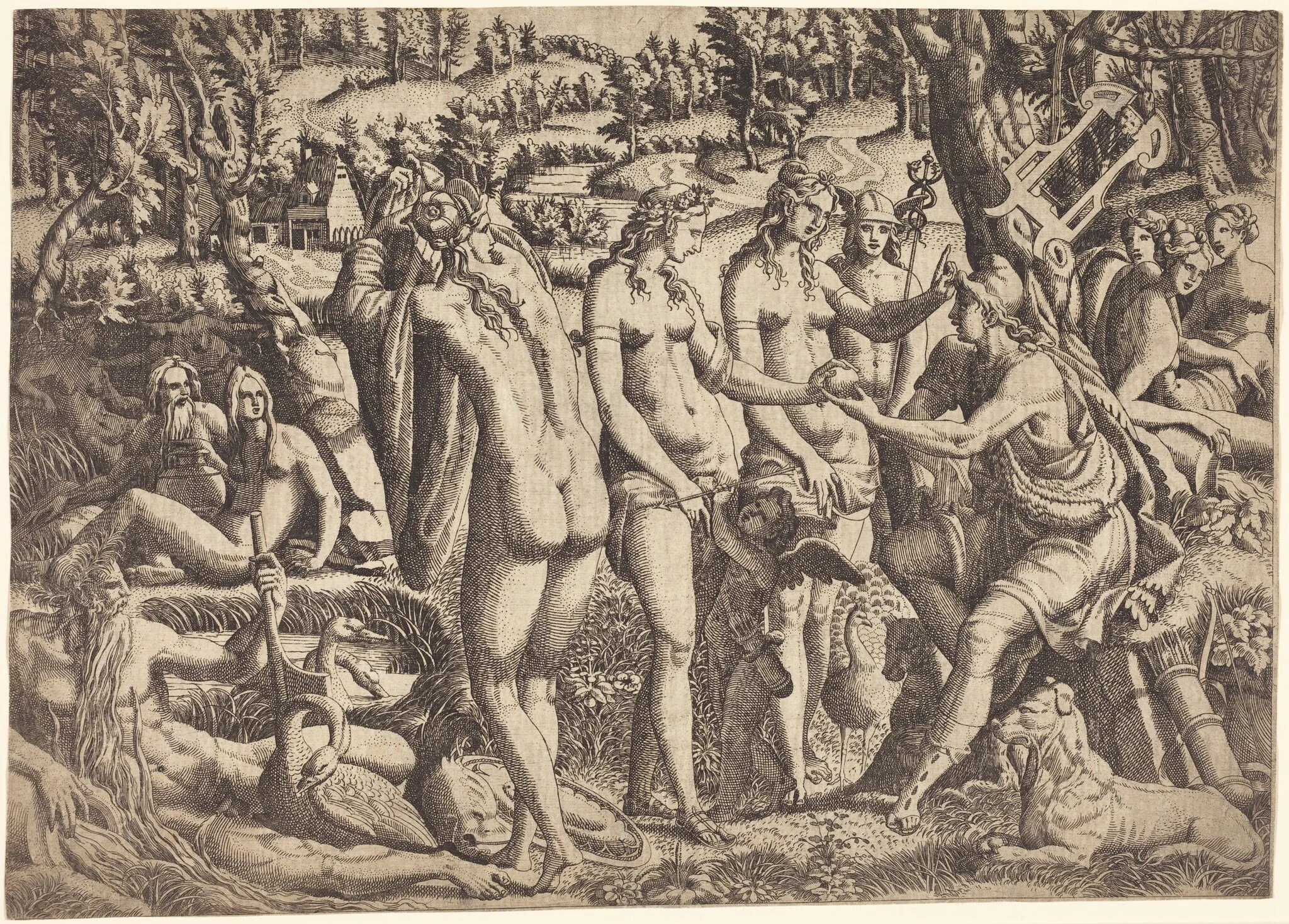 The Judgment of Paris, by Jean Mignon, ink, 1563