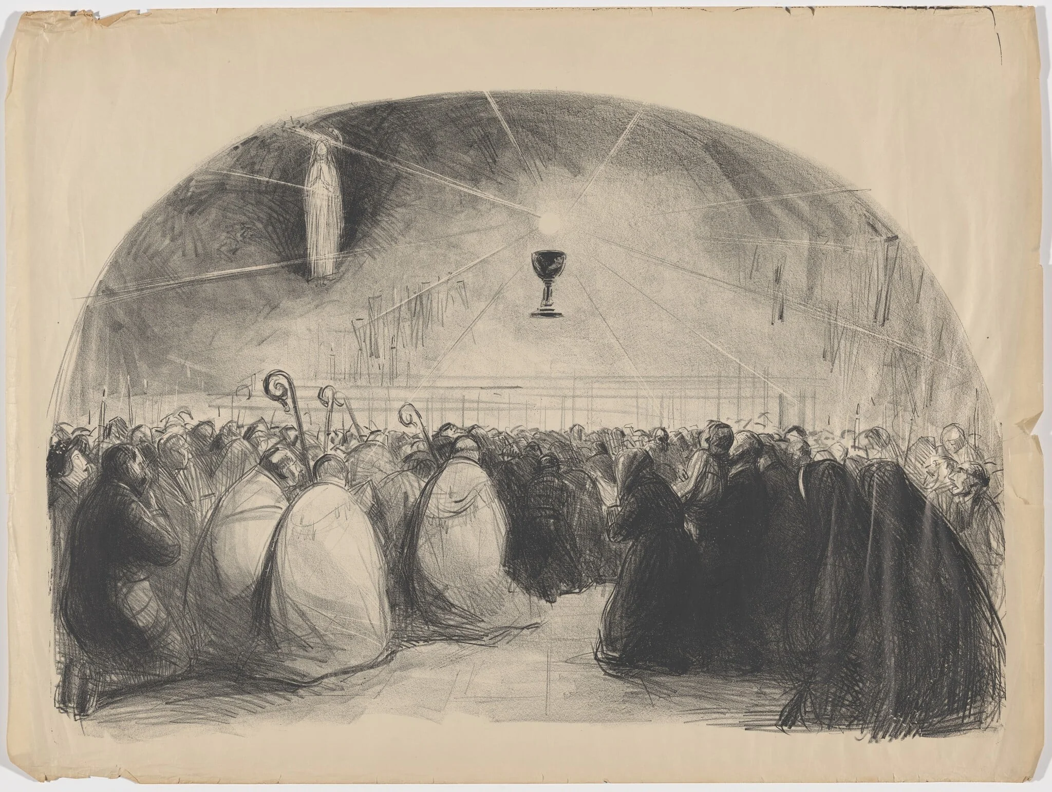 Lourdes, 1914,  25th International Eucharistic Congress, by Jean-Louis Forain, ink, 1914