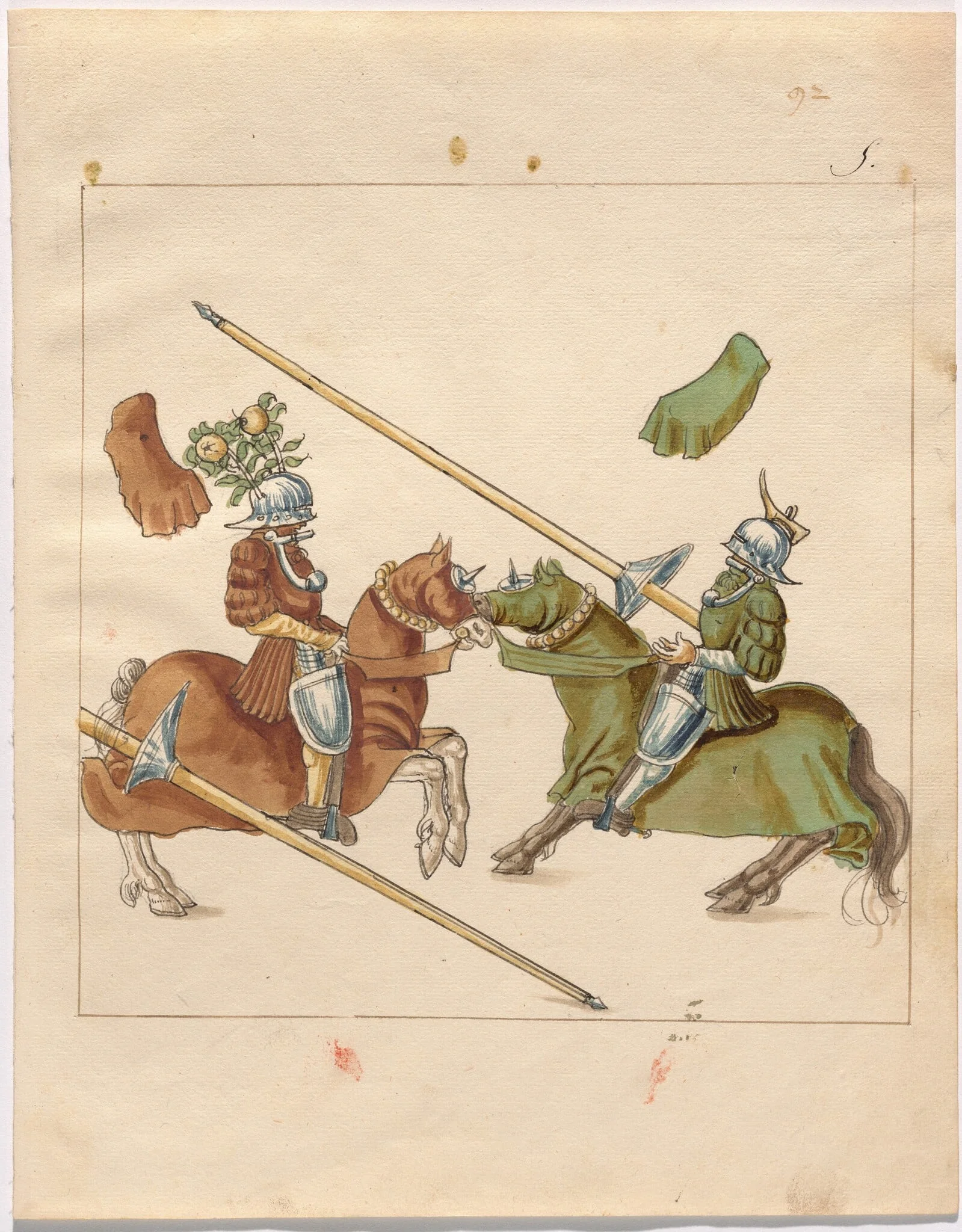 Mock Joust of War with Flying Shields and Without Bevors, by German 16th Century, ink, 1514