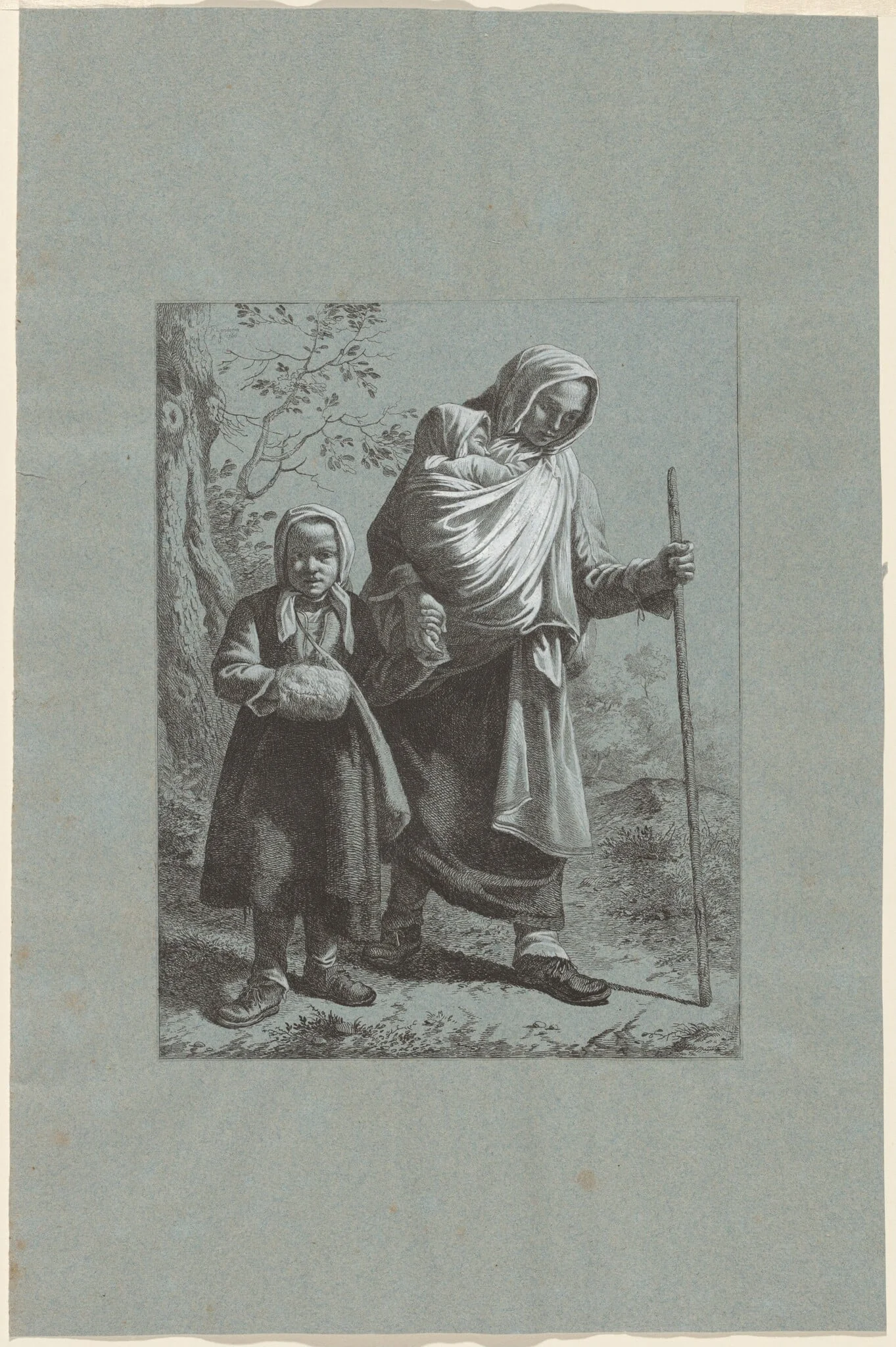 Peasant Woman with Two Children, by Francesco Londonio, ink, 1764