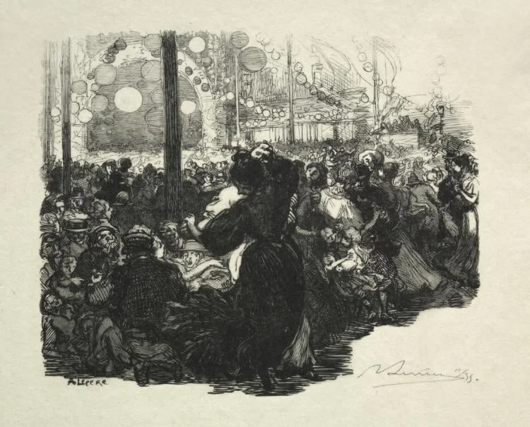 14 Juillet, Rue de Belleville, 10 heures, by Auguste Lepère, 1889