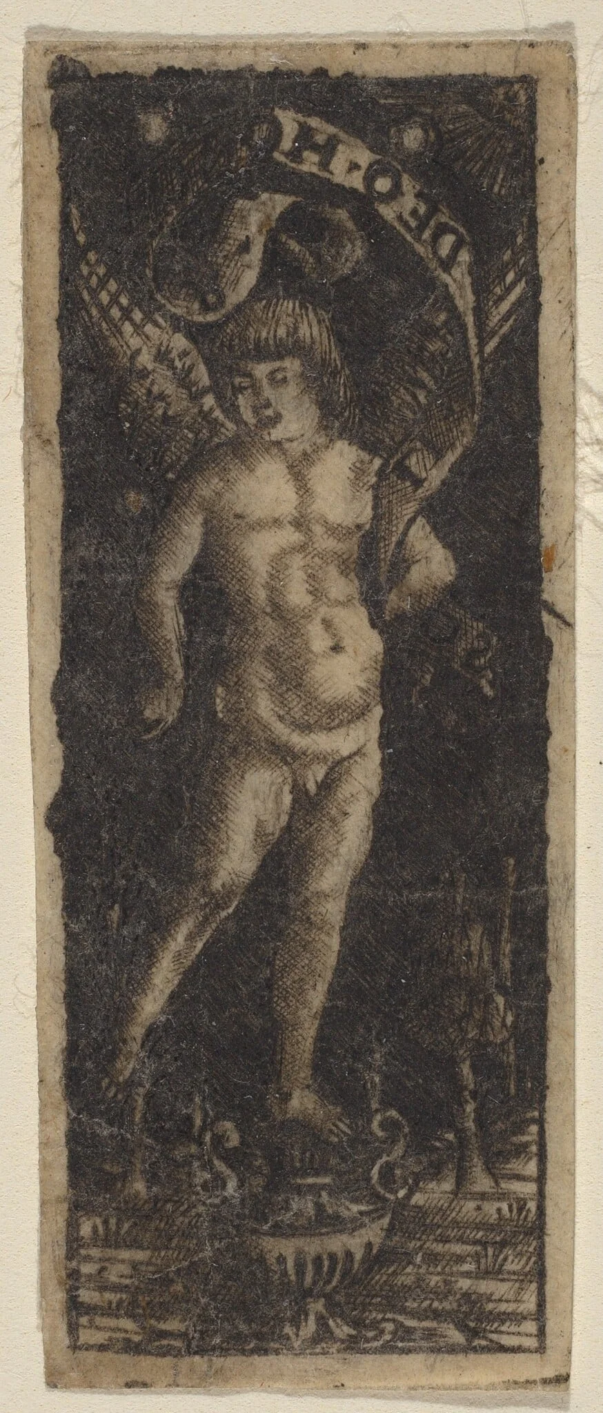 Cherub on a Vase with Inscription: "SOLI DEO HONOR", by Peregrino da Cesena, 1500