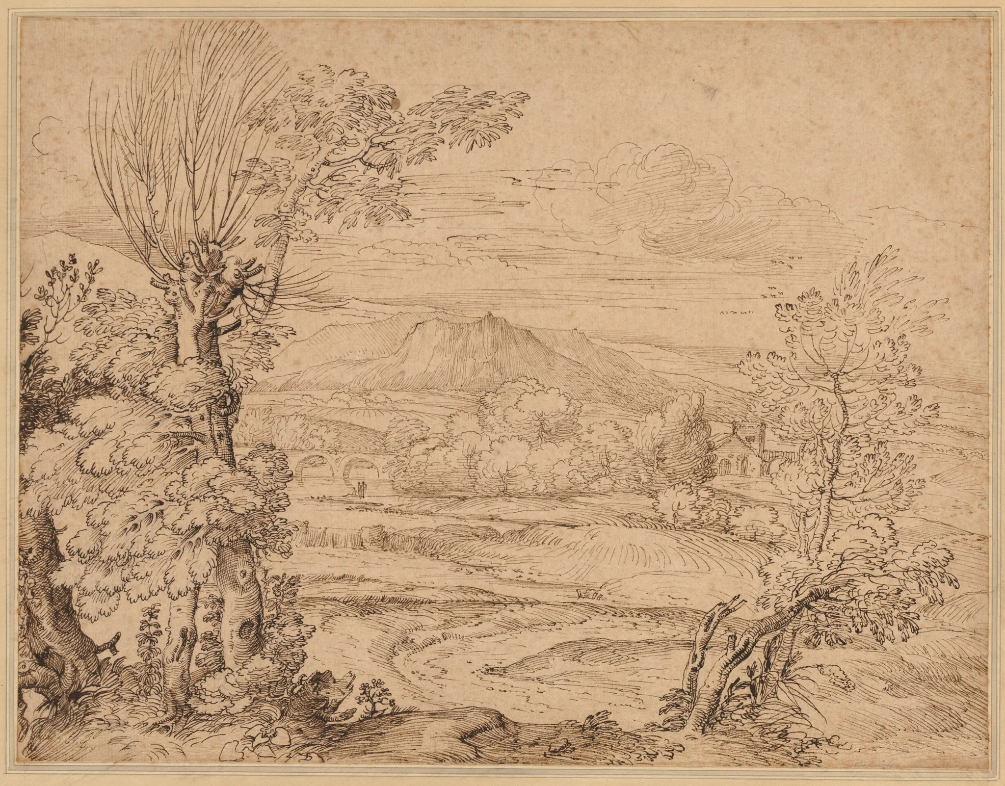 Landscape with a River and Aqueduct, by Giovanni Francesco Grimaldi, 1604