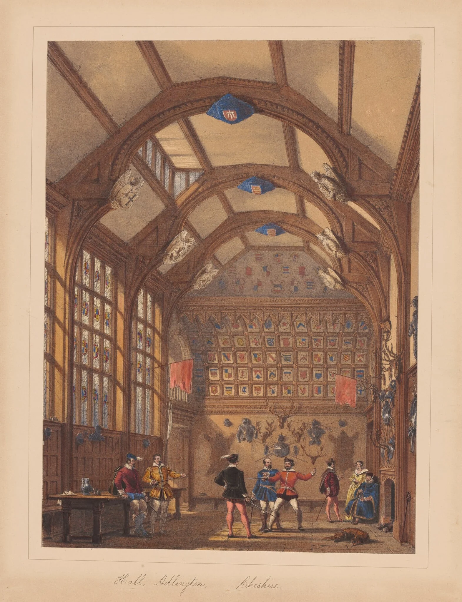 Hall, Adlington, Cheshire, by Joseph Nash, ink, 1849
