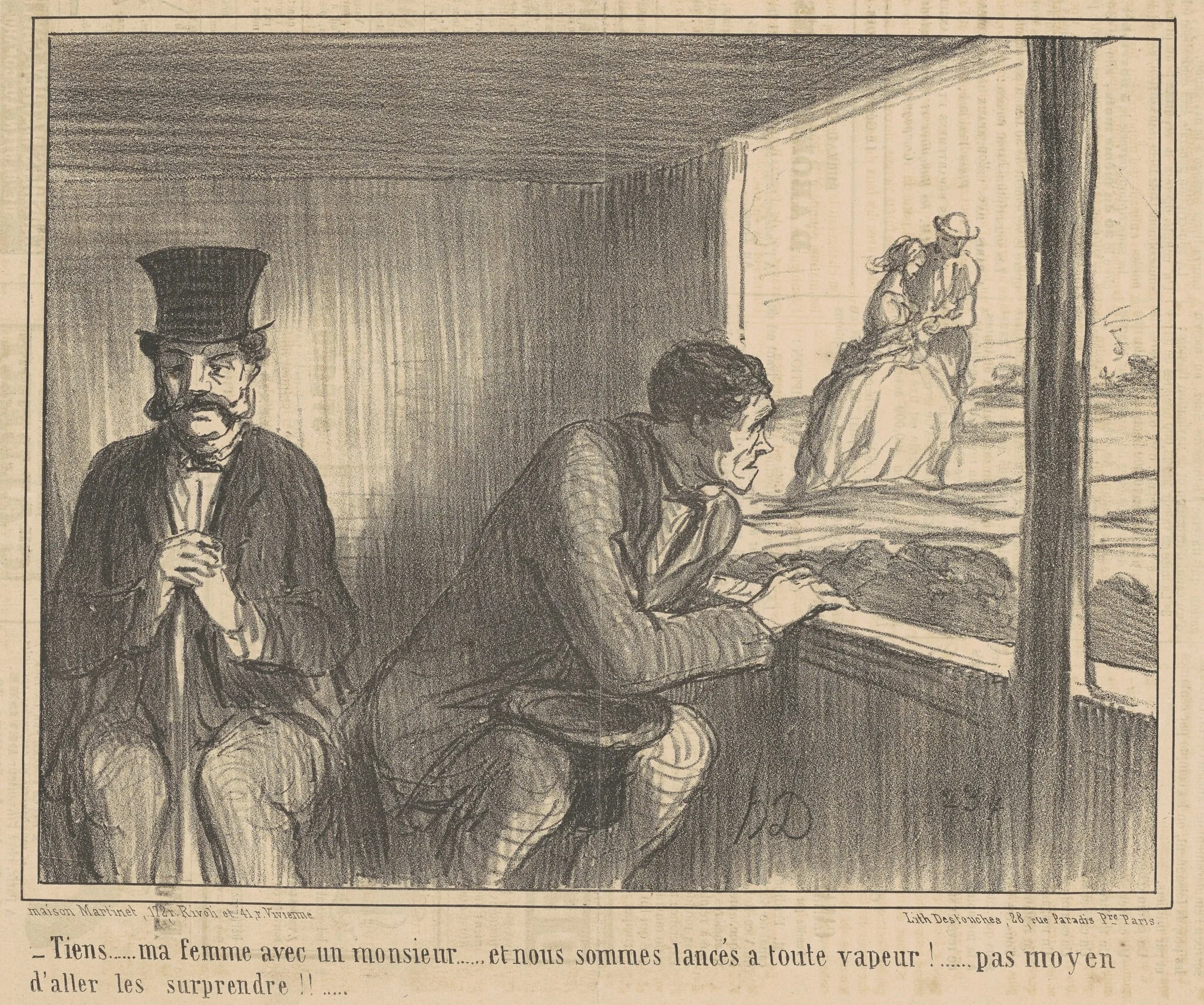 Tiens ... ma femme avec un monsieur ..., by Honoré Daumier, ink, 1858