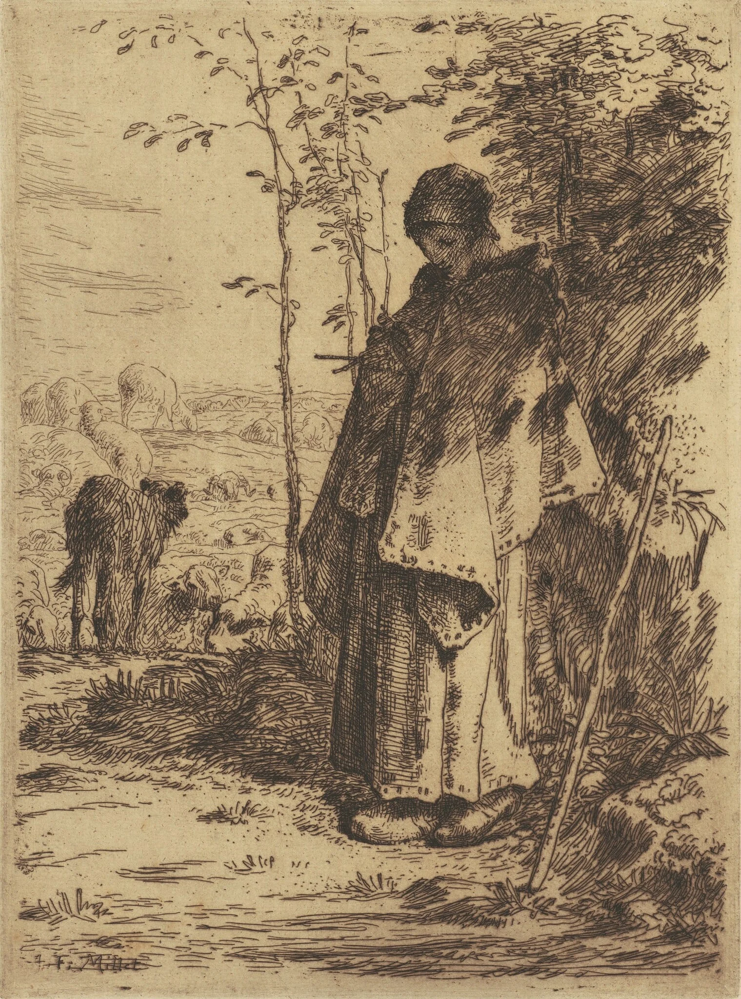 The Large Shepherdess (La Grande Bergere), by Jean François Millet, ink, 1862