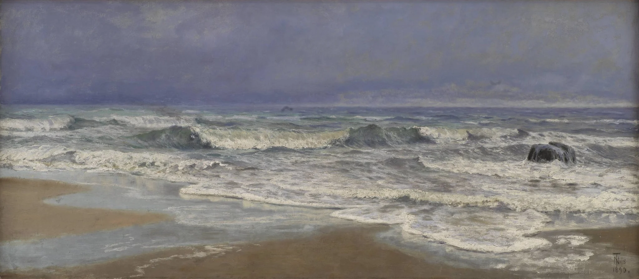 Gråvejrsdag ved Vesterhavet med brænding, by Unknown, 1890