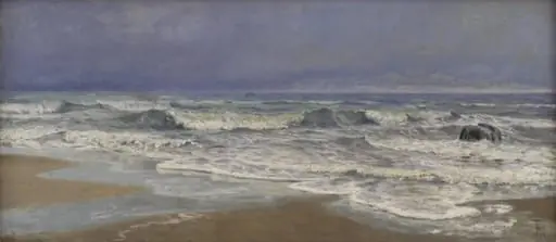 Gråvejrsdag ved Vesterhavet med brænding