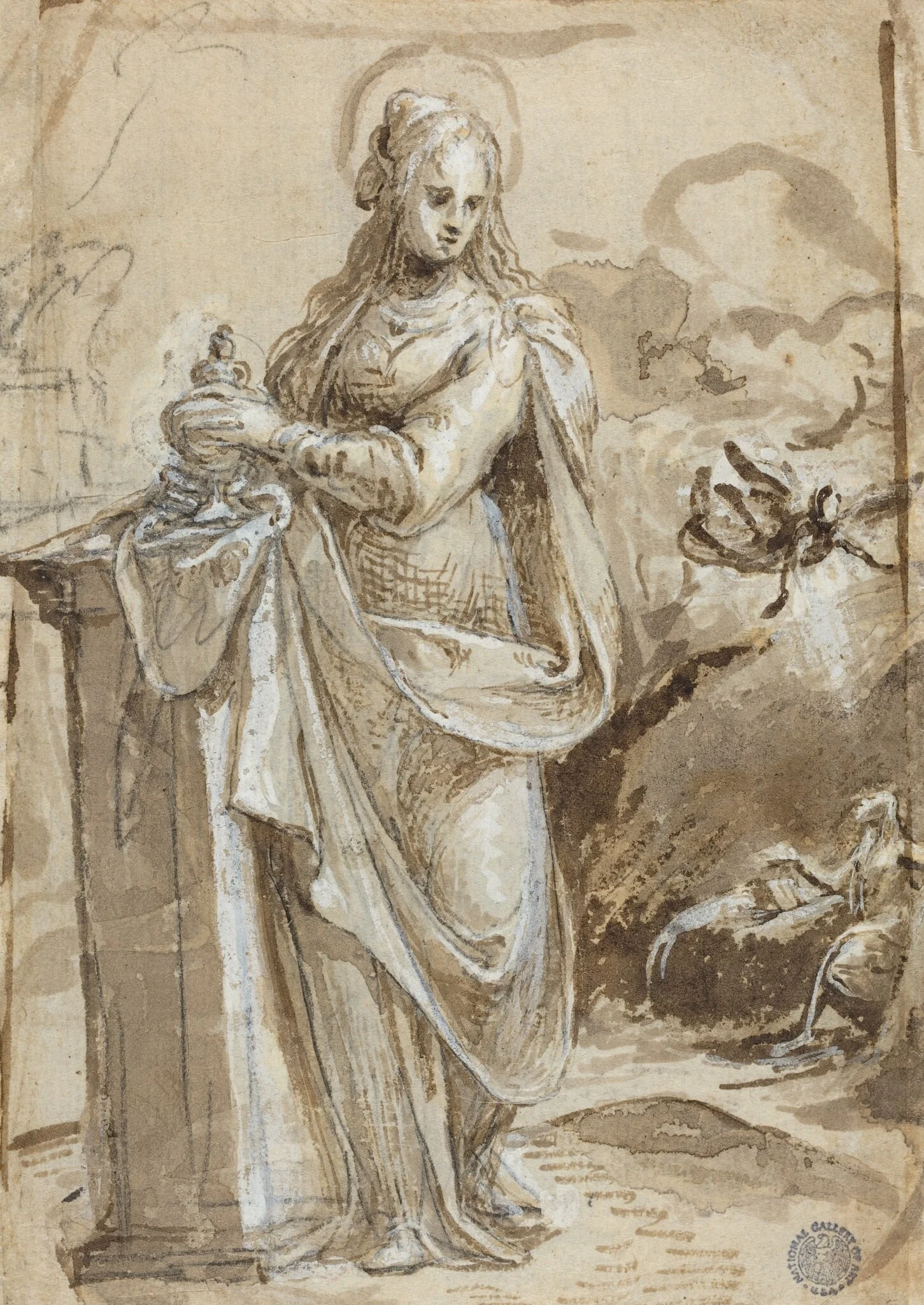 Mary Magdalene [verso], by Biagio Pupini, chalk, 1524
