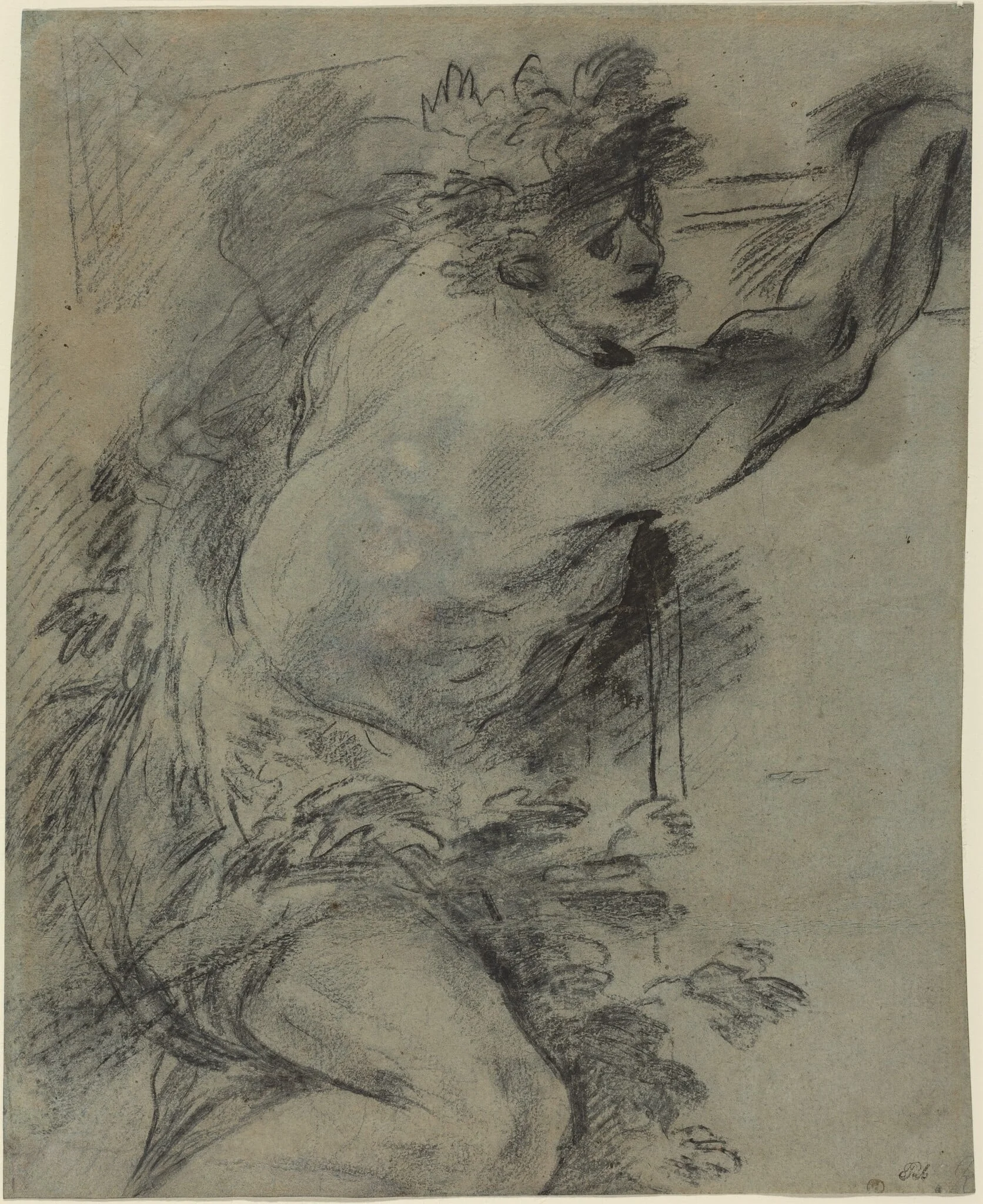 Bacchus, by Italian 17th Century, chalk, 1650