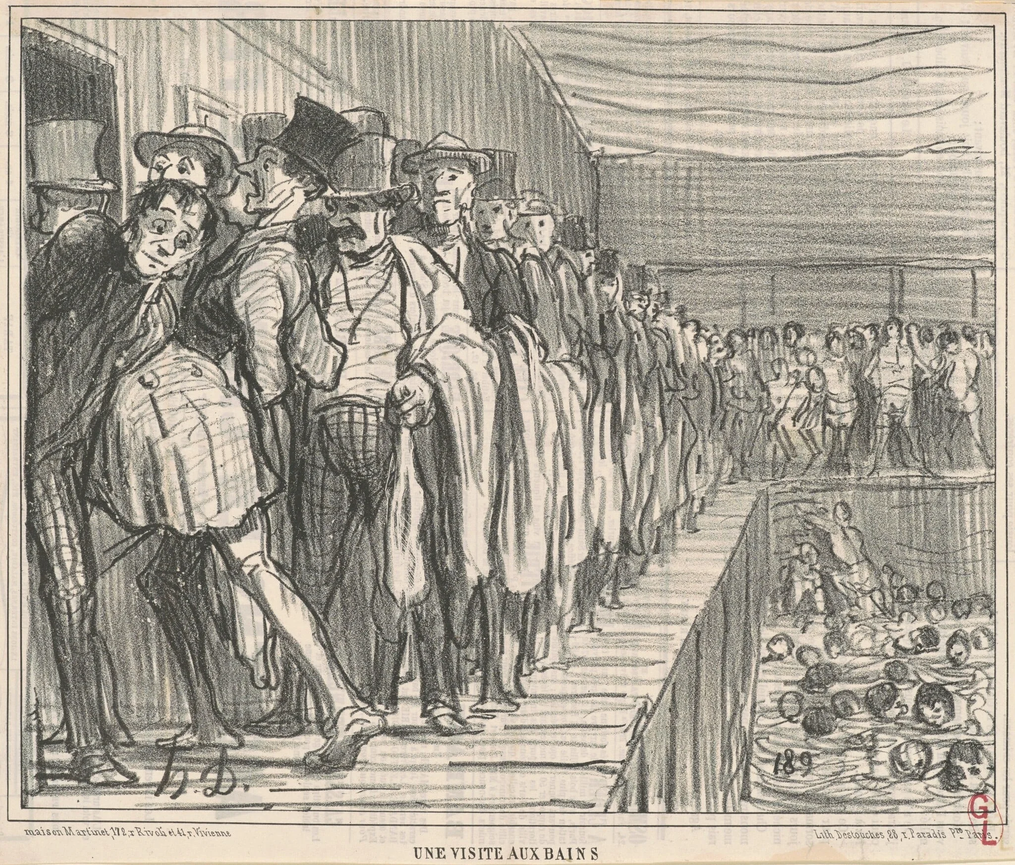 Une visite aux bains, by Honoré Daumier, ink, 1858