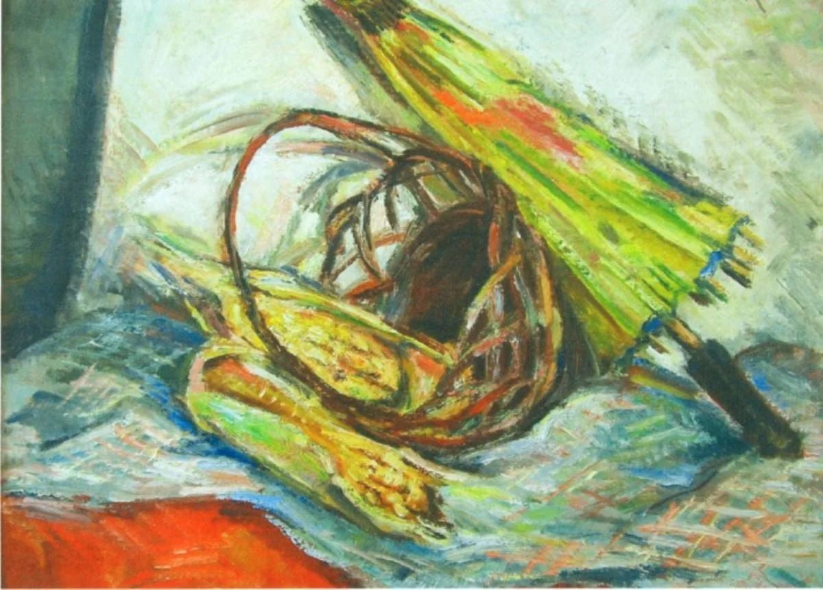 Natură statică cu umbrelă și porumb, by Petre Iorgulescu-Yor, unspecified, 1924