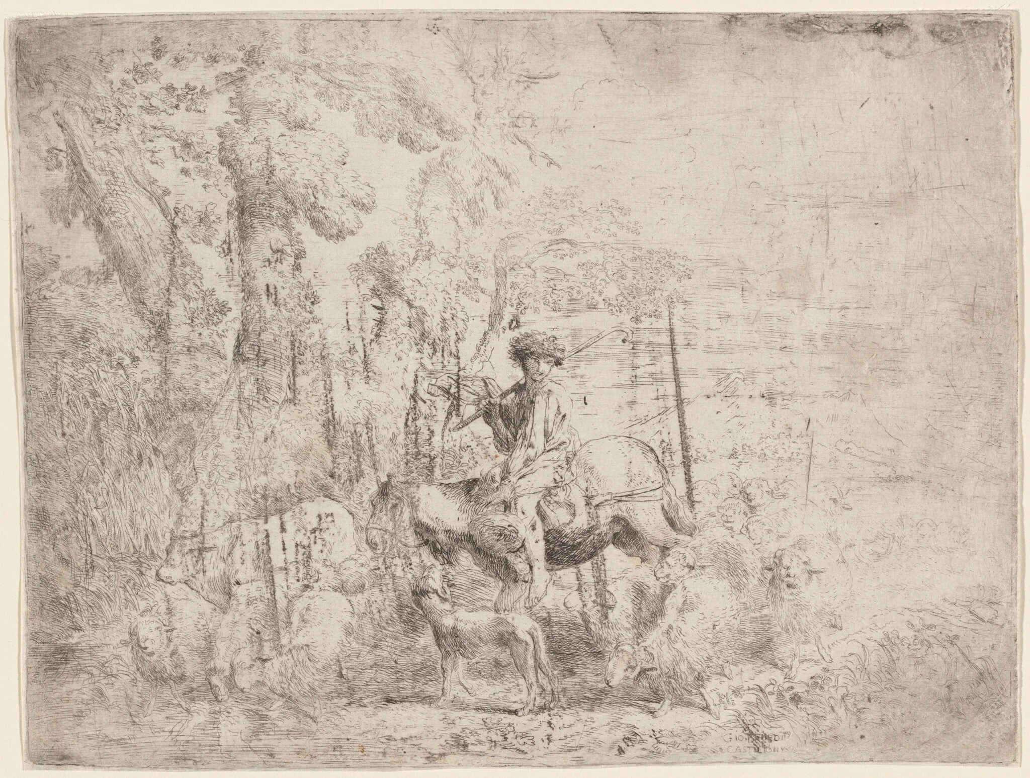 Young Shepherd on Horseback, by Giovanni Benedetto Castiglione, ink, 1638