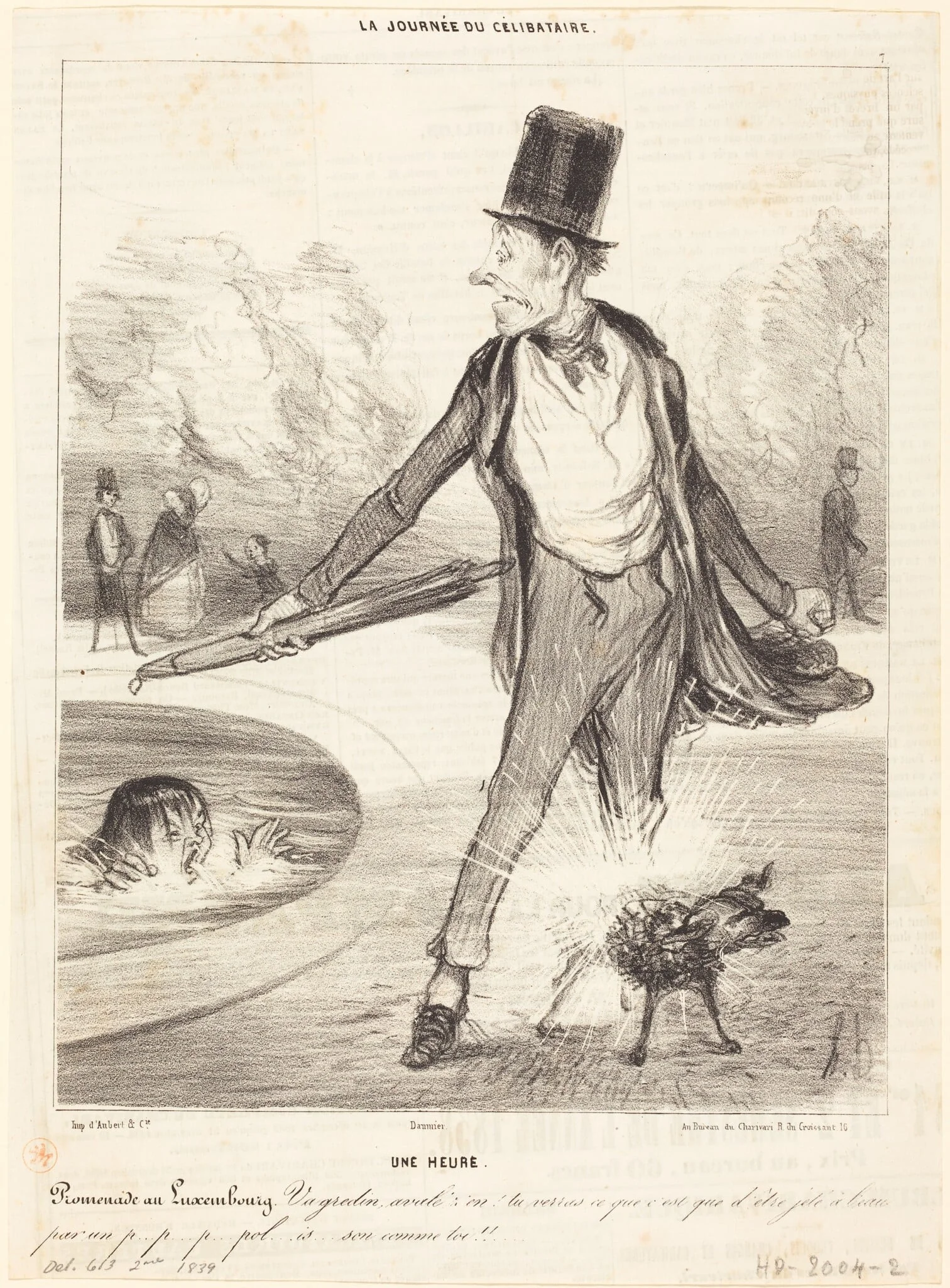 Une heure - Promenade au Luxembourg, by Honoré Daumier, ink, 1839